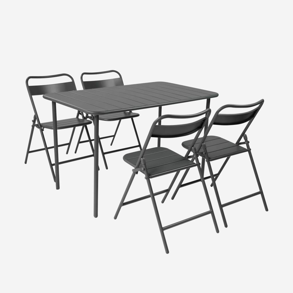 Table de jardin métal + 4 assises anthracite 120 cm
