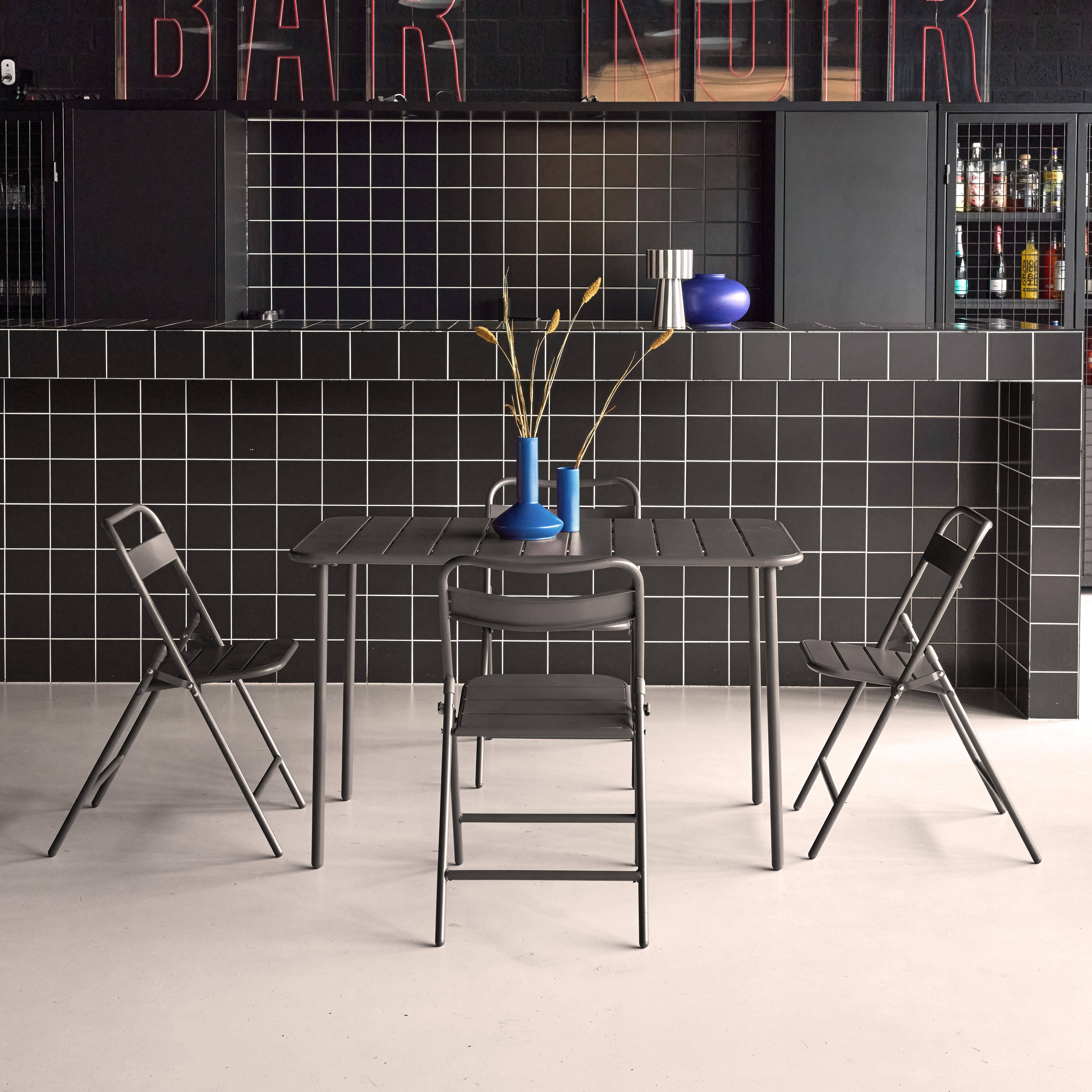Metalen tuintafel + 4 opklapbare stoelen antraciet 120 x 70 x 72,5cm - Amélia,sweeek,Photo1