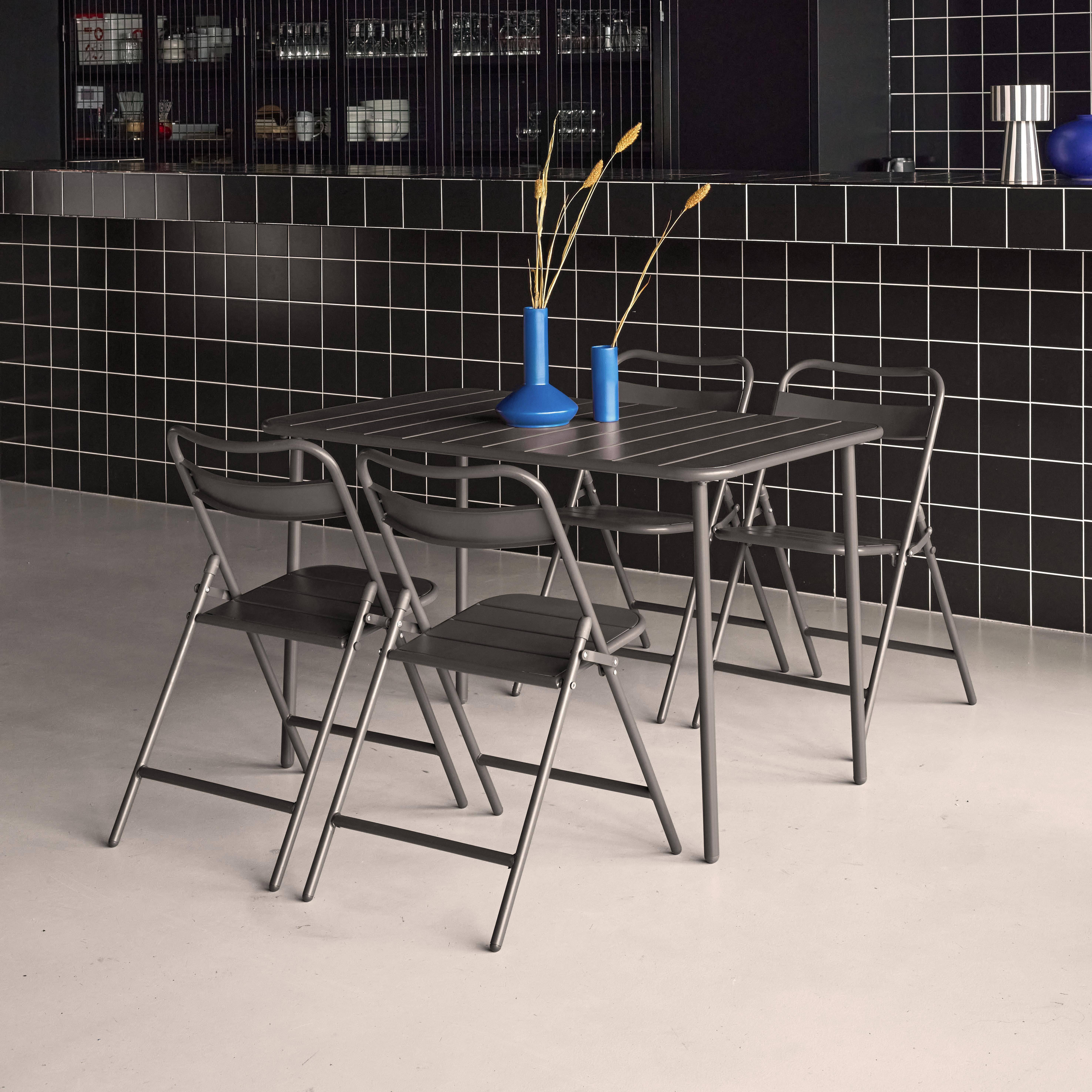 Metalen tuintafel + 4 opklapbare stoelen antraciet 120 x 70 x 72,5cm - Amélia Photo2