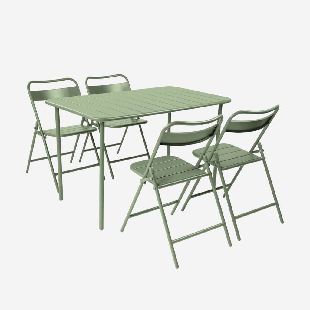 Table de jardin métal + 4 assises vert 120 cm