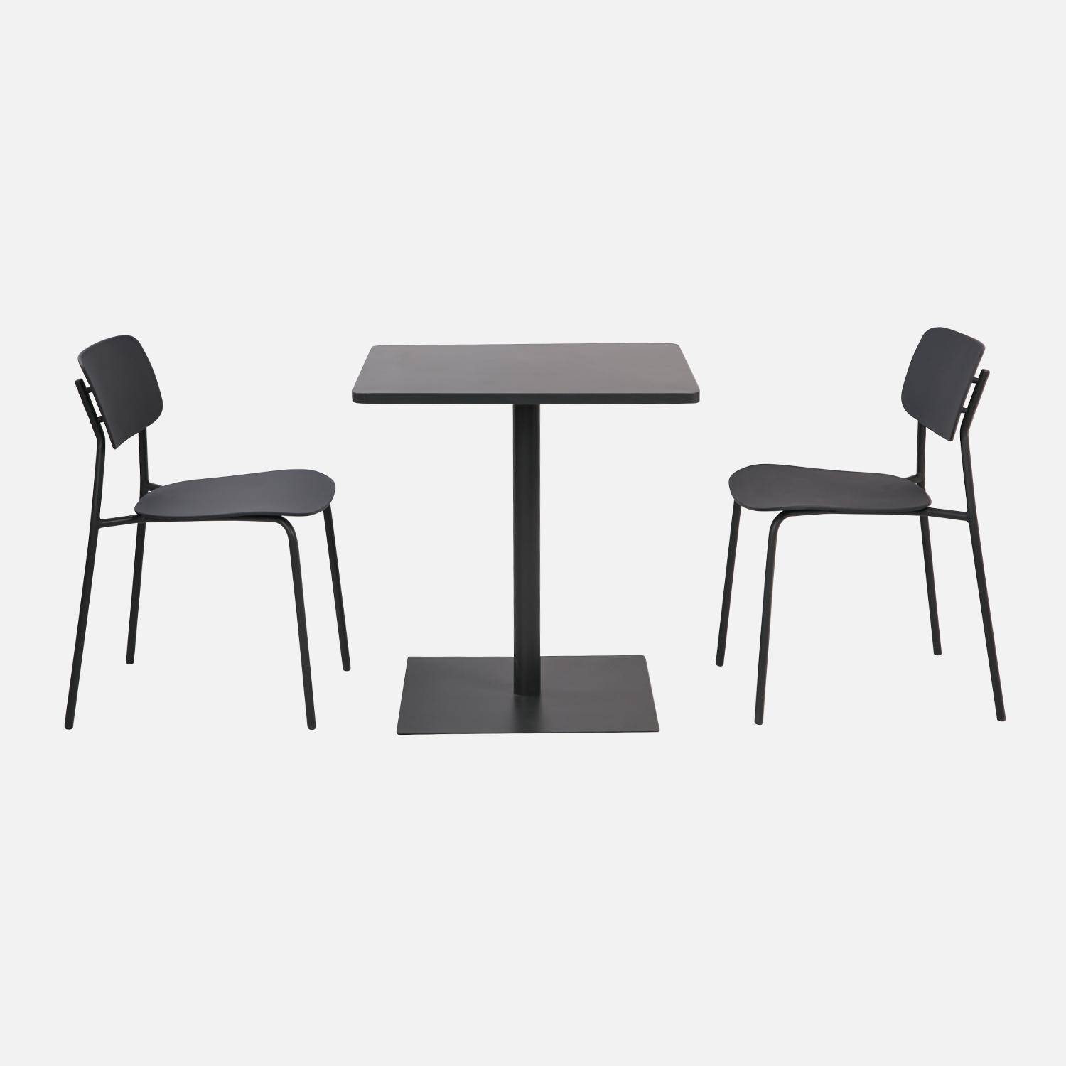 Table de jardin bistrot carré acier + 2 assises 70 cm anthracite - Orea + Liva Photo2