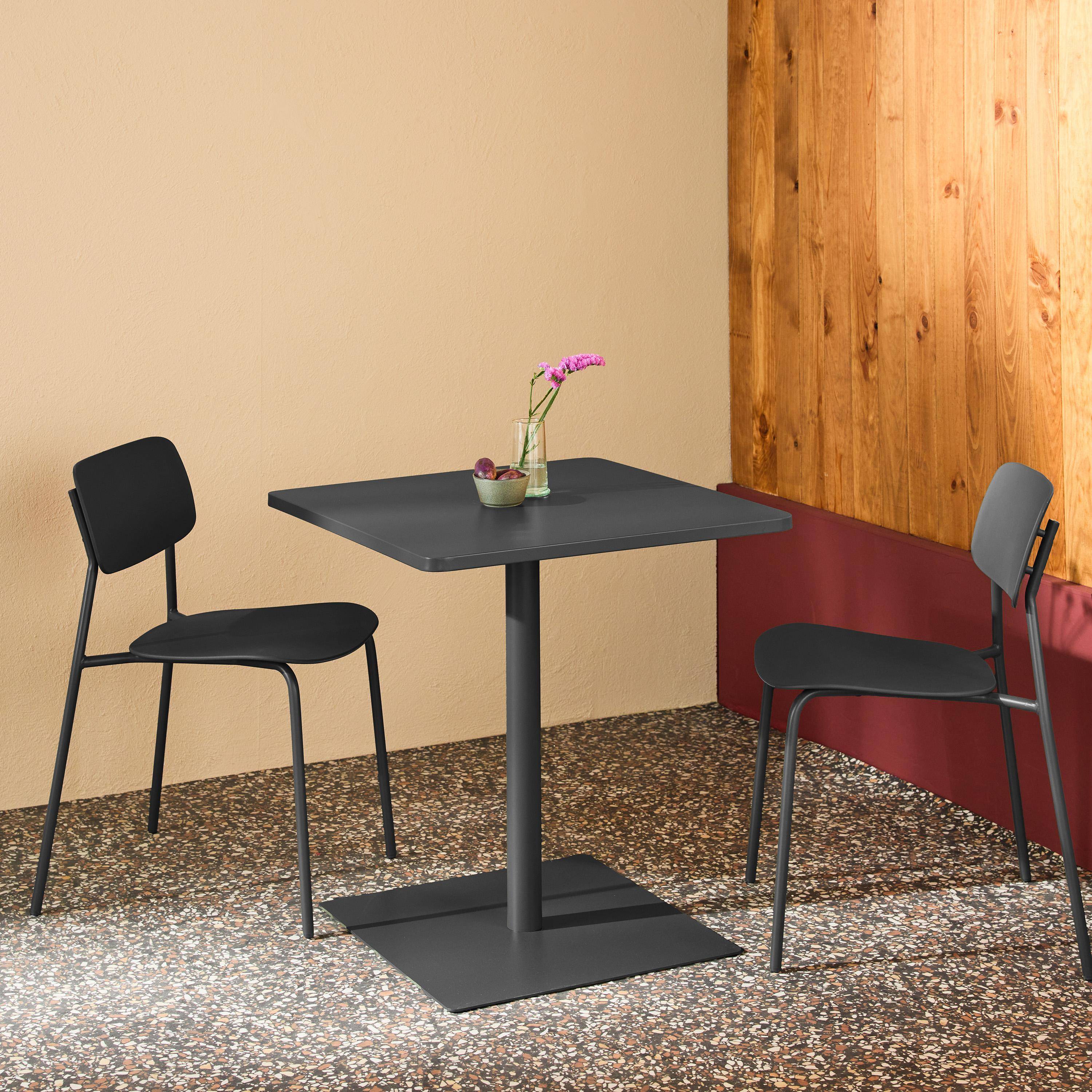 Mesa de jardín bistró cuadrada de acero con 2 sillas Antracita - 70x70x73 cm Photo2