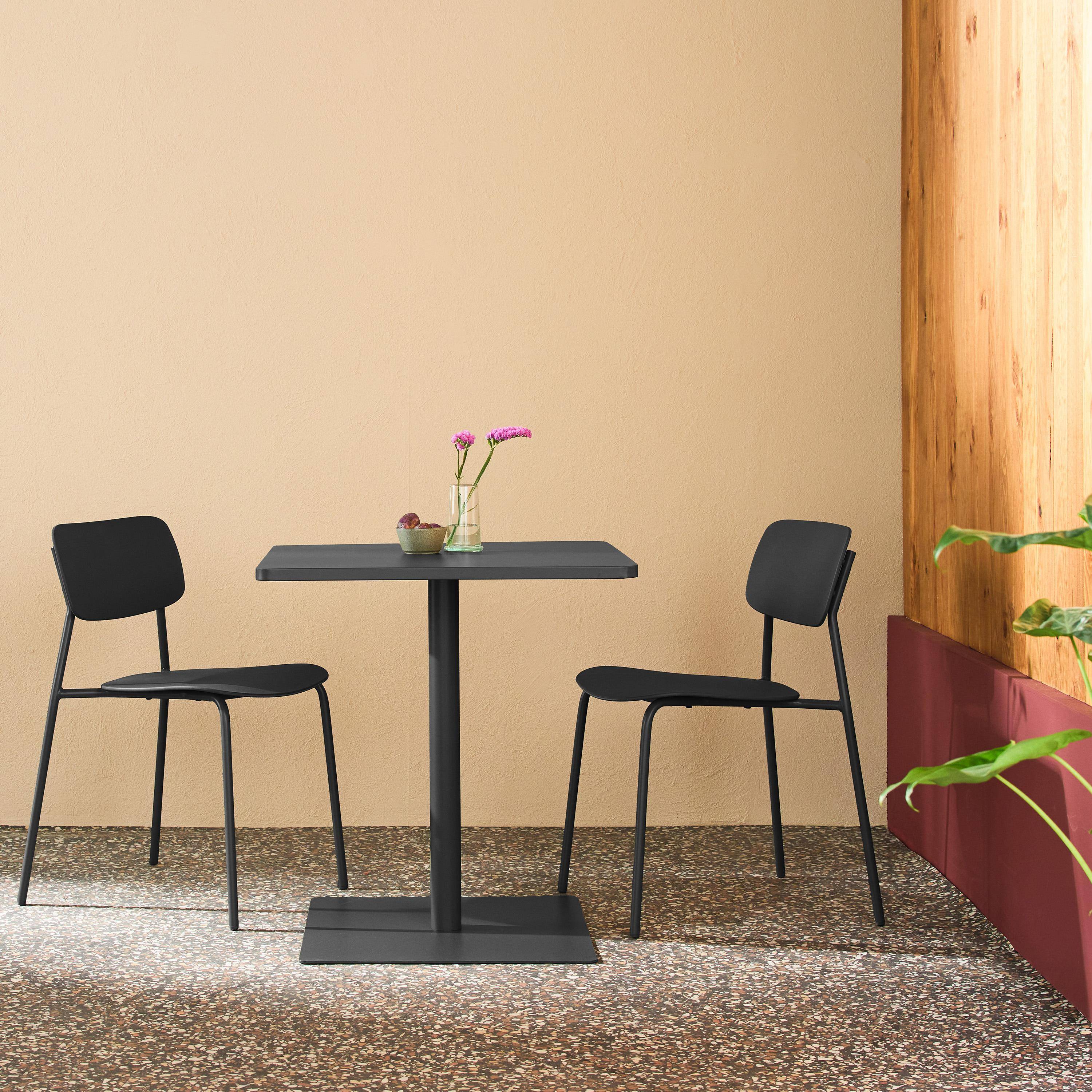 Mesa de jardín bistró cuadrada de acero con 2 sillas Antracita - 70x70x73 cm,sweeek,Photo1