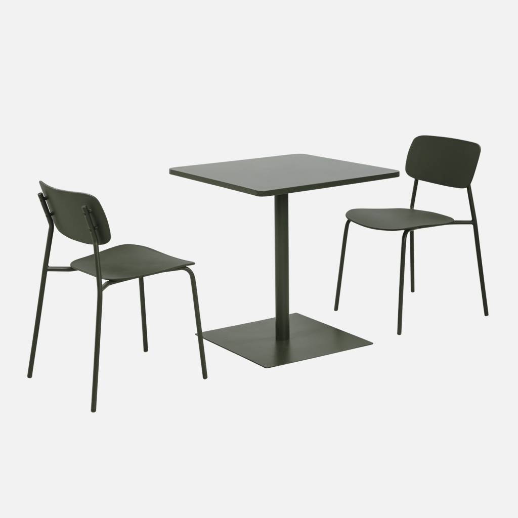 Table de jardin bistrot acier + 2 assises 70 cm kaki