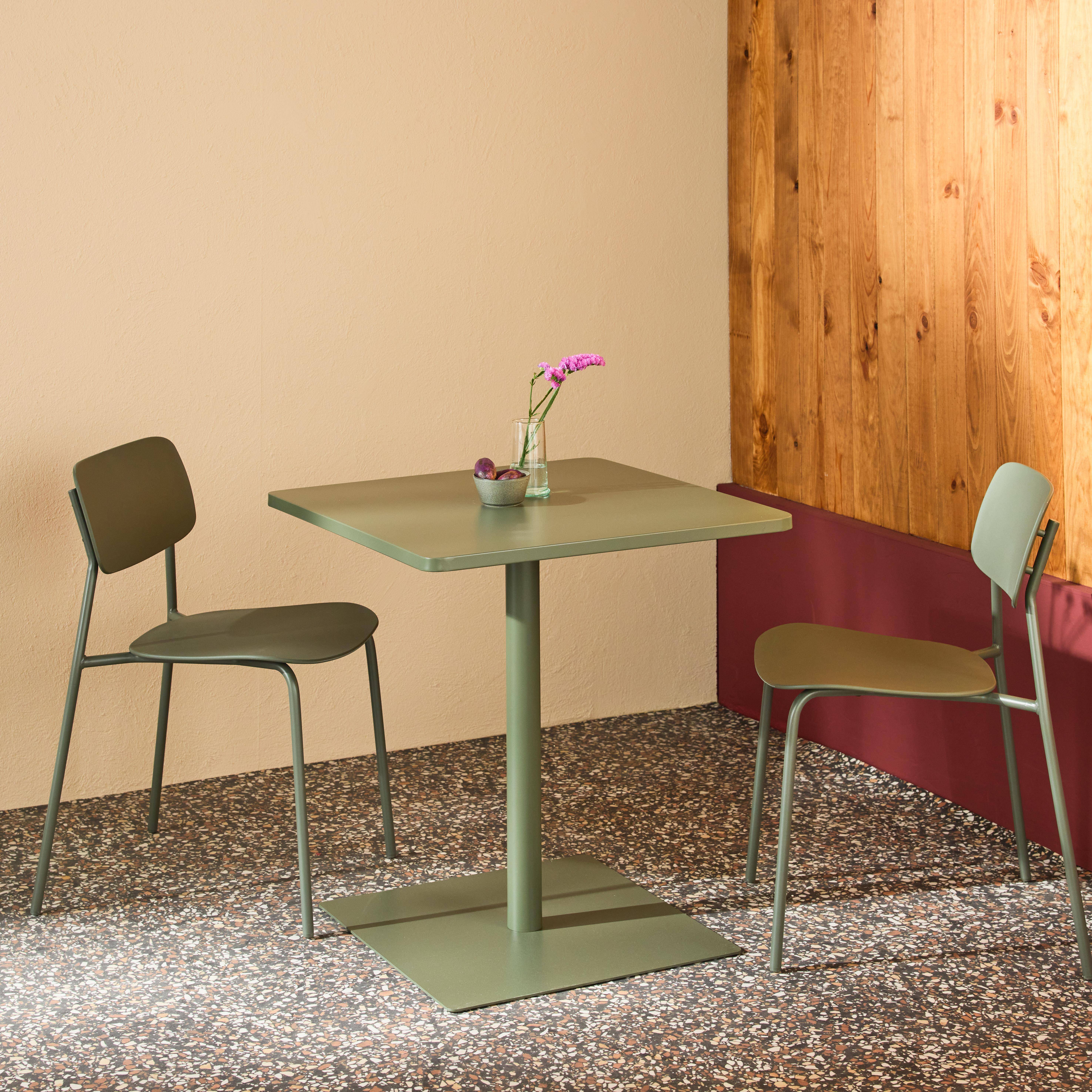 Set mesa de jardim bistrô quadrada de aço com 2 cadeiras Verde caqui - 70x70x73 cm Photo2