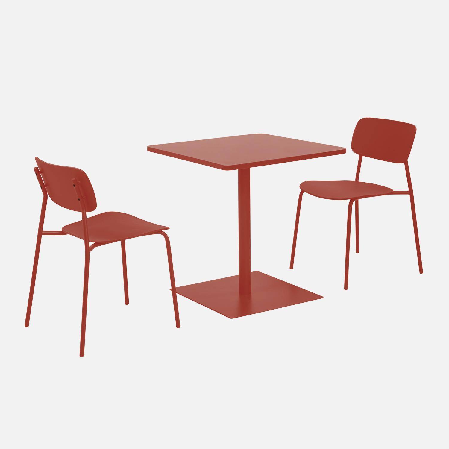 Mesa de jardín bistró cuadrada de acero + 2 asientos, Orea, Terracotta, 70x70x73 cm Photo1