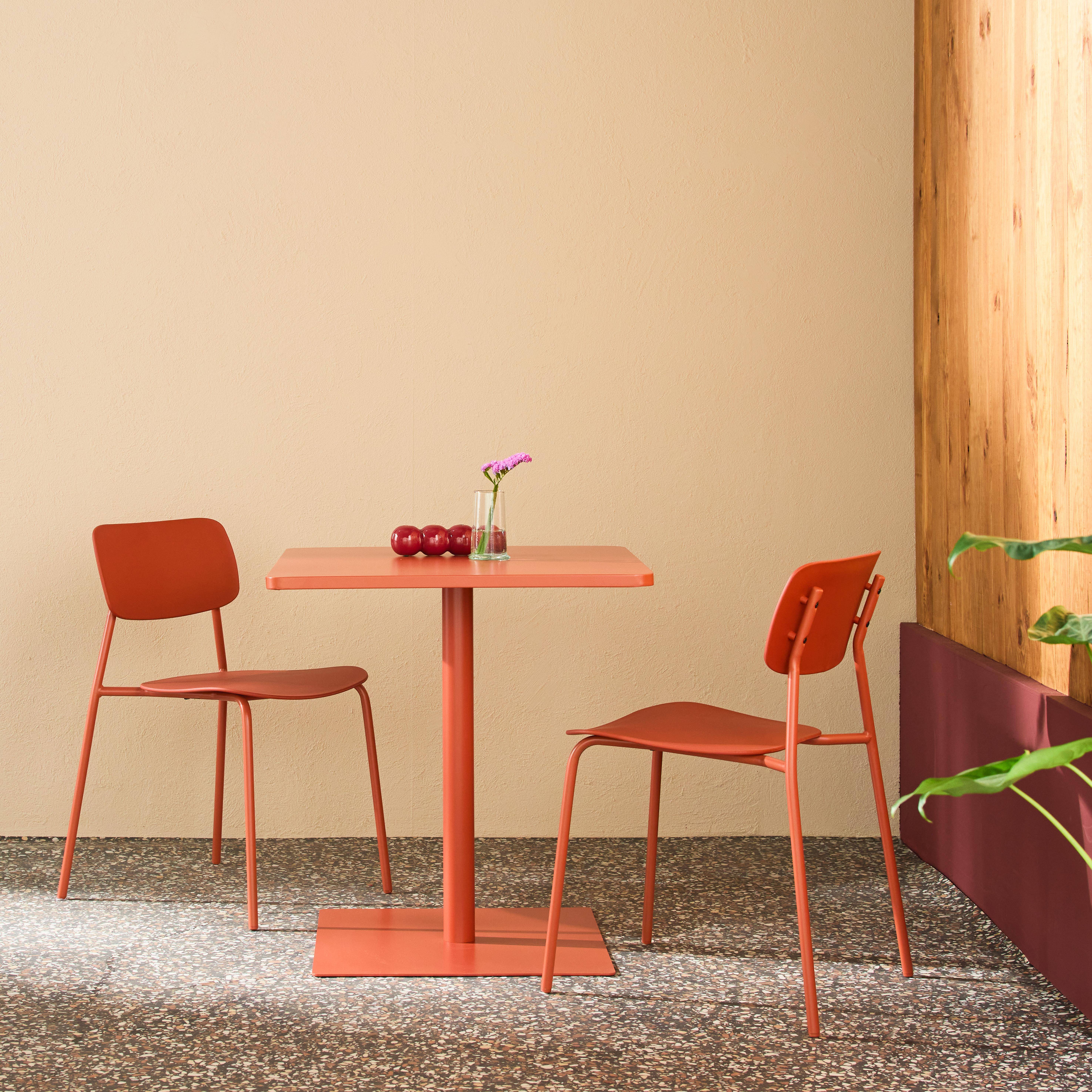 Set mesa de jardim bistrô quadrada de aço com 2 cadeiras Terracota - 70x70x73 cm,sweeek,Photo1