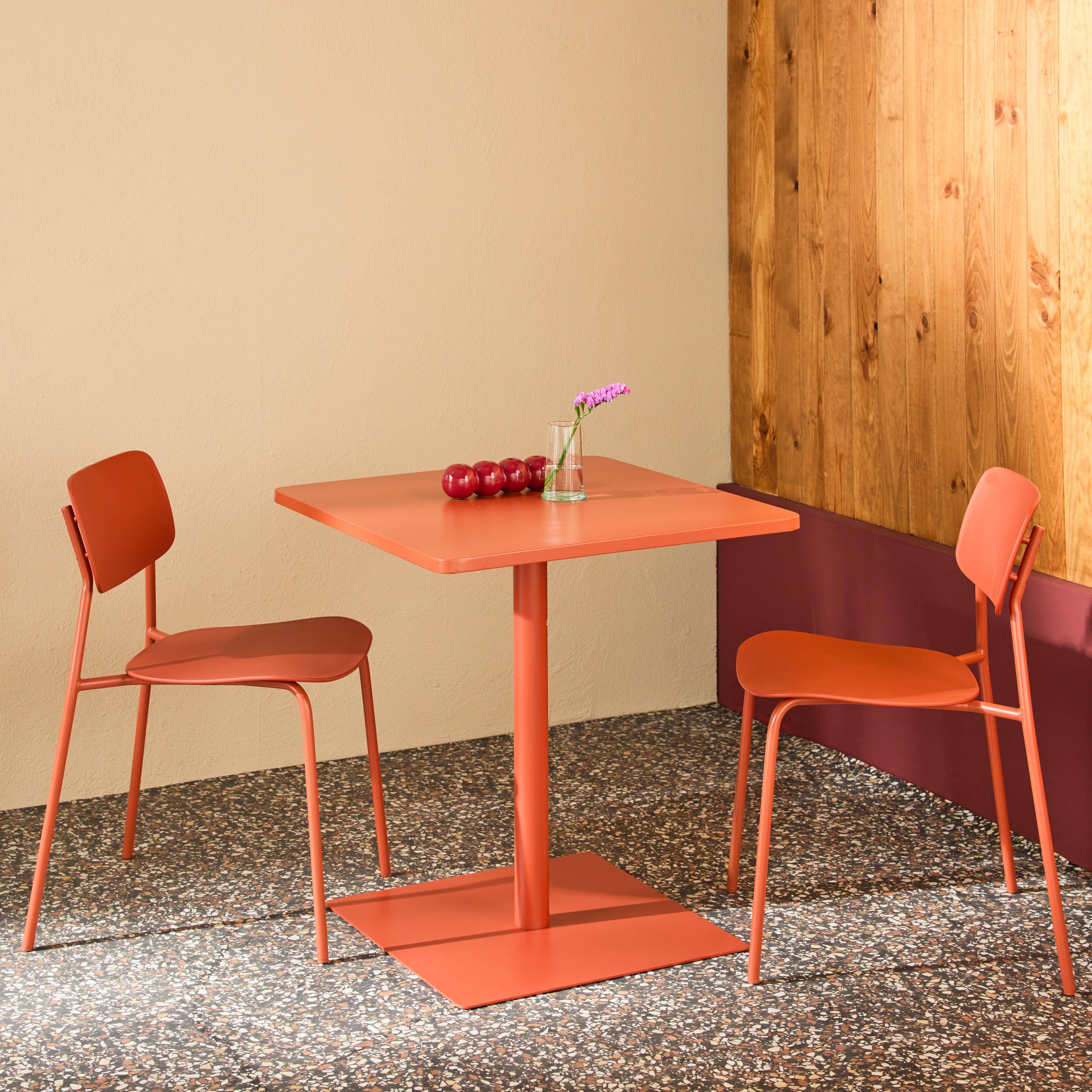 Set mesa de jardim bistrô quadrada de aço com 2 cadeiras Terracota - 70x70x73 cm,sweeek,Photo2