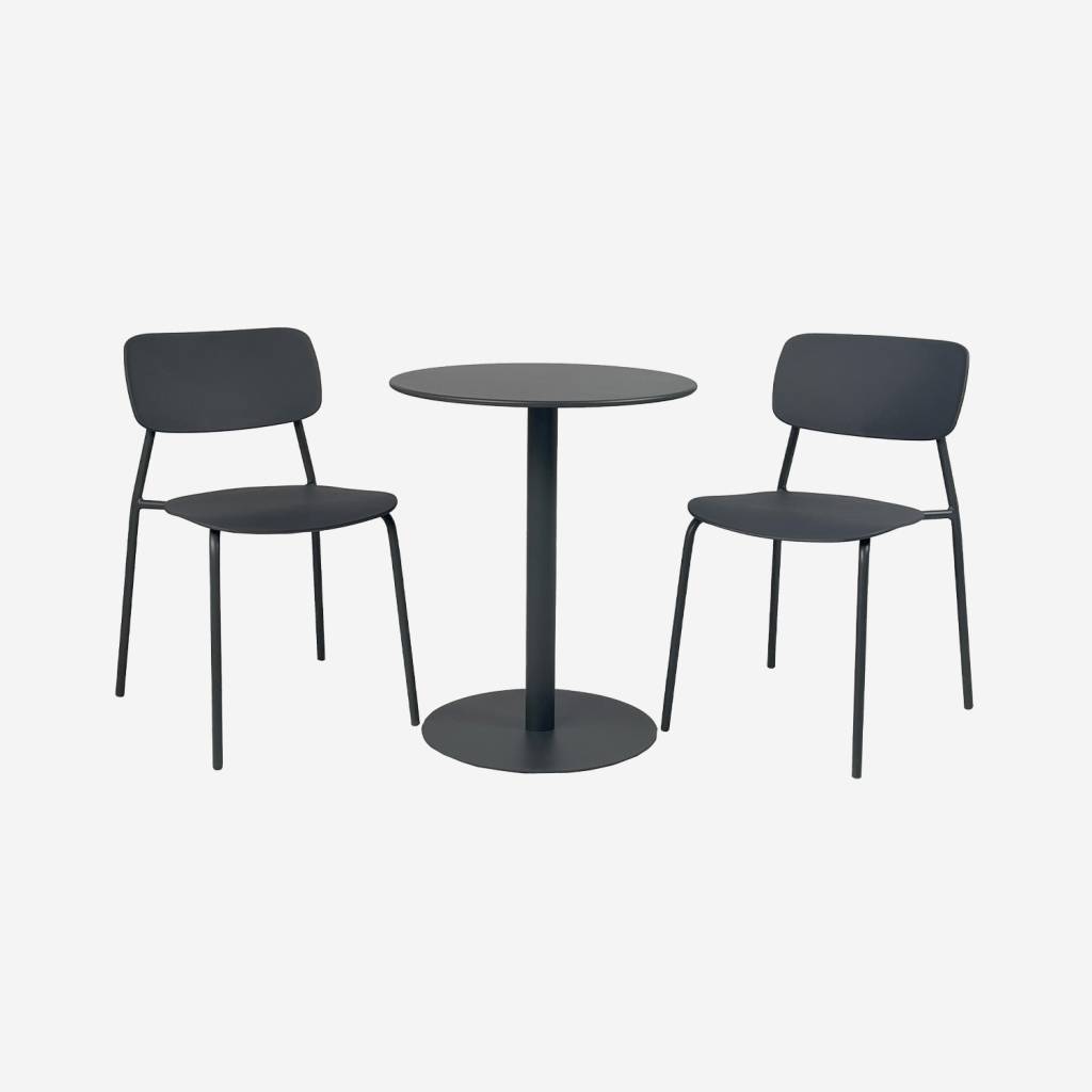 Table de jardin bistrot acier + 2 assises Ø60cm anthracite