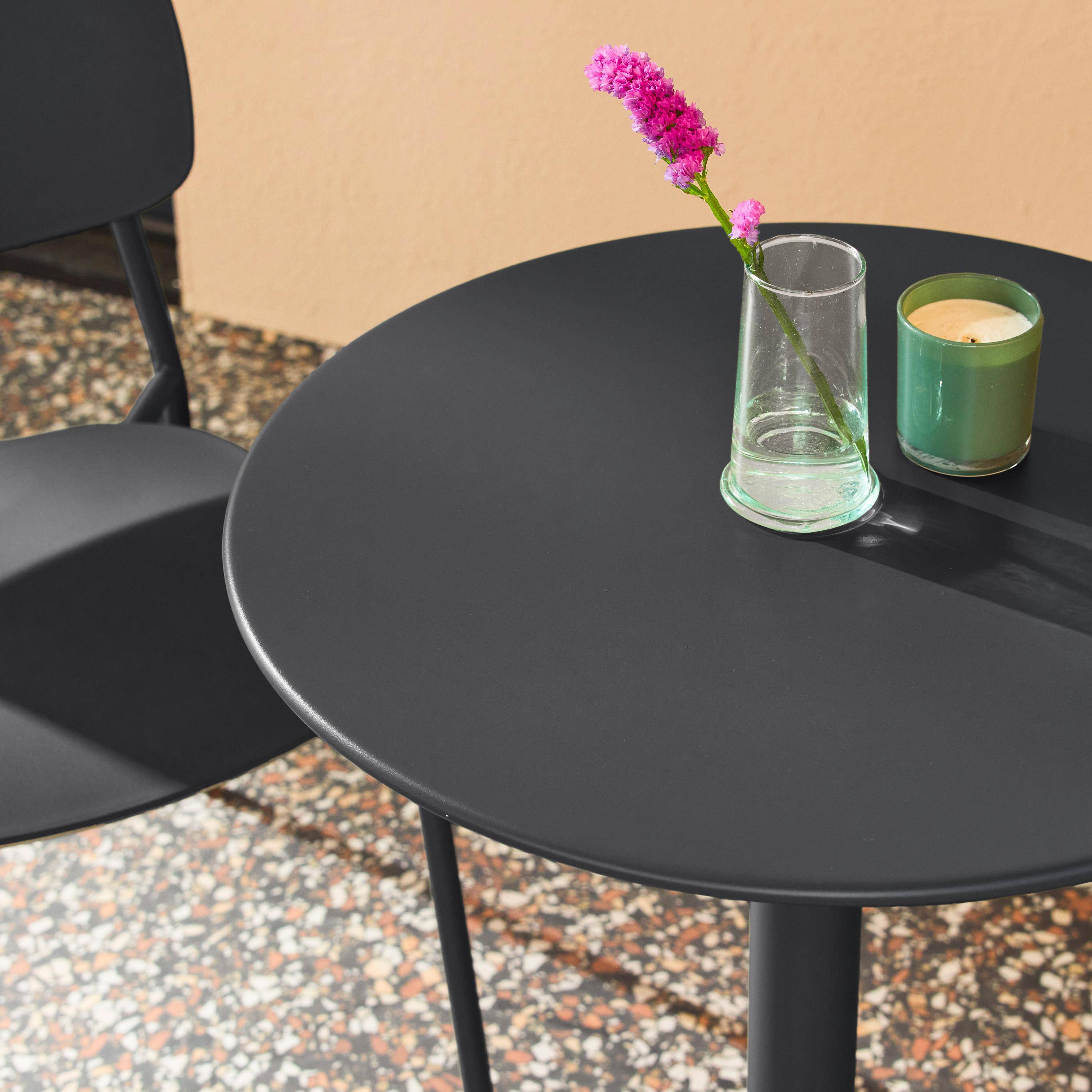 Bistro-Gartentisch rund aus Stahl + 2 Stühle  Ø 60 cm anthrazit - Orea + Liva,sweeek,Photo3