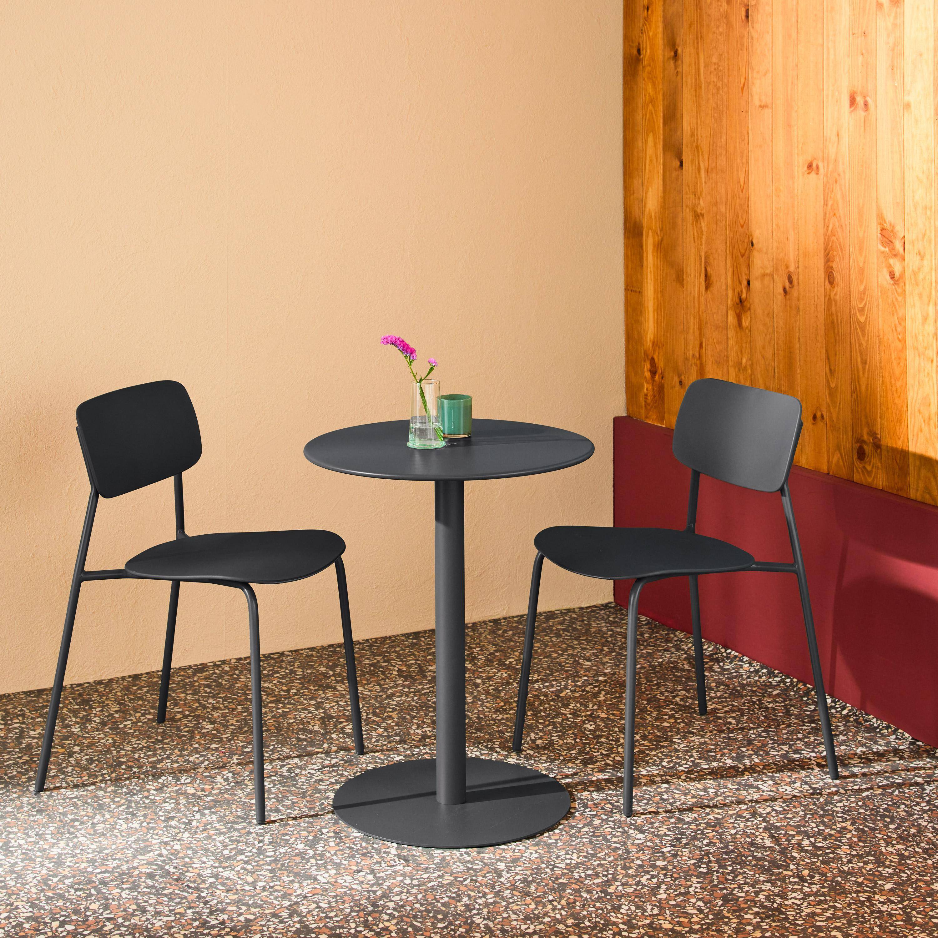 Bistro-Gartentisch rund aus Stahl + 2 Stühle  Ø 60 cm anthrazit - Orea + Liva Photo2