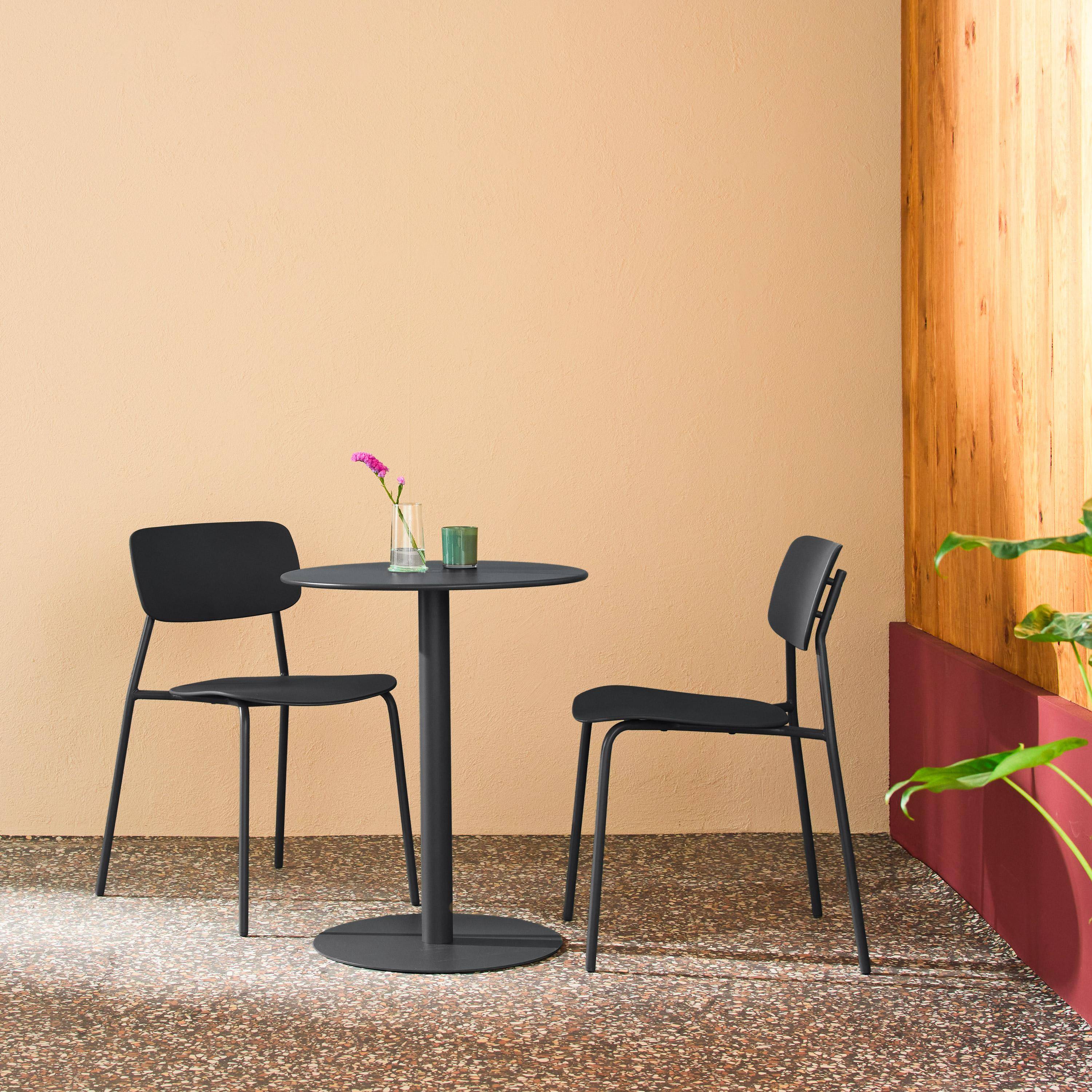 Bistro-Gartentisch rund aus Stahl + 2 Stühle  Ø 60 cm anthrazit - Orea + Liva Photo1