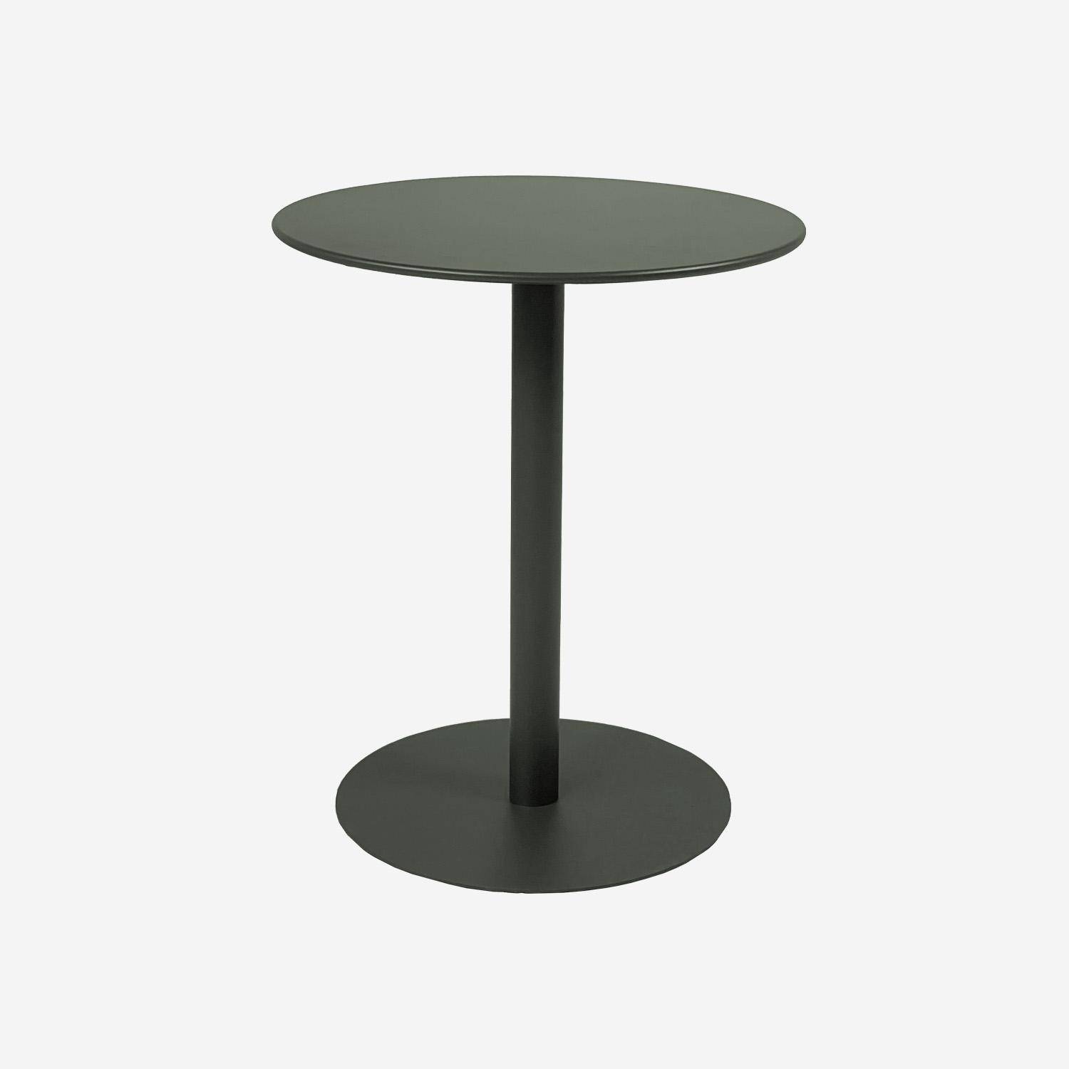 Table de jardin bistrot ronde acier + 2 assises Ø60cm kaki - Orea + Liva,sweeek,Photo2