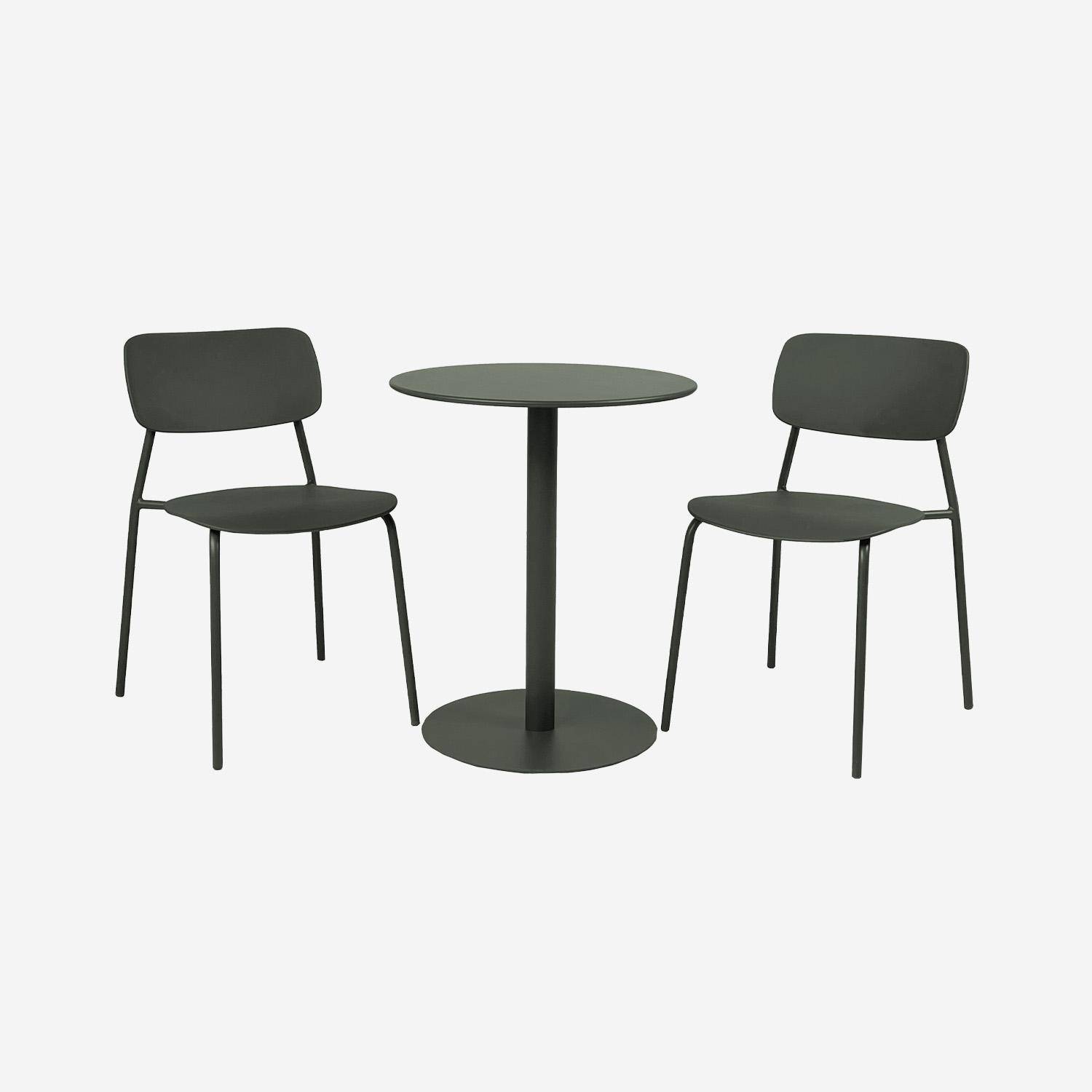 Table de jardin bistrot ronde acier + 2 assises Ø60cm kaki - Orea + Liva Photo1