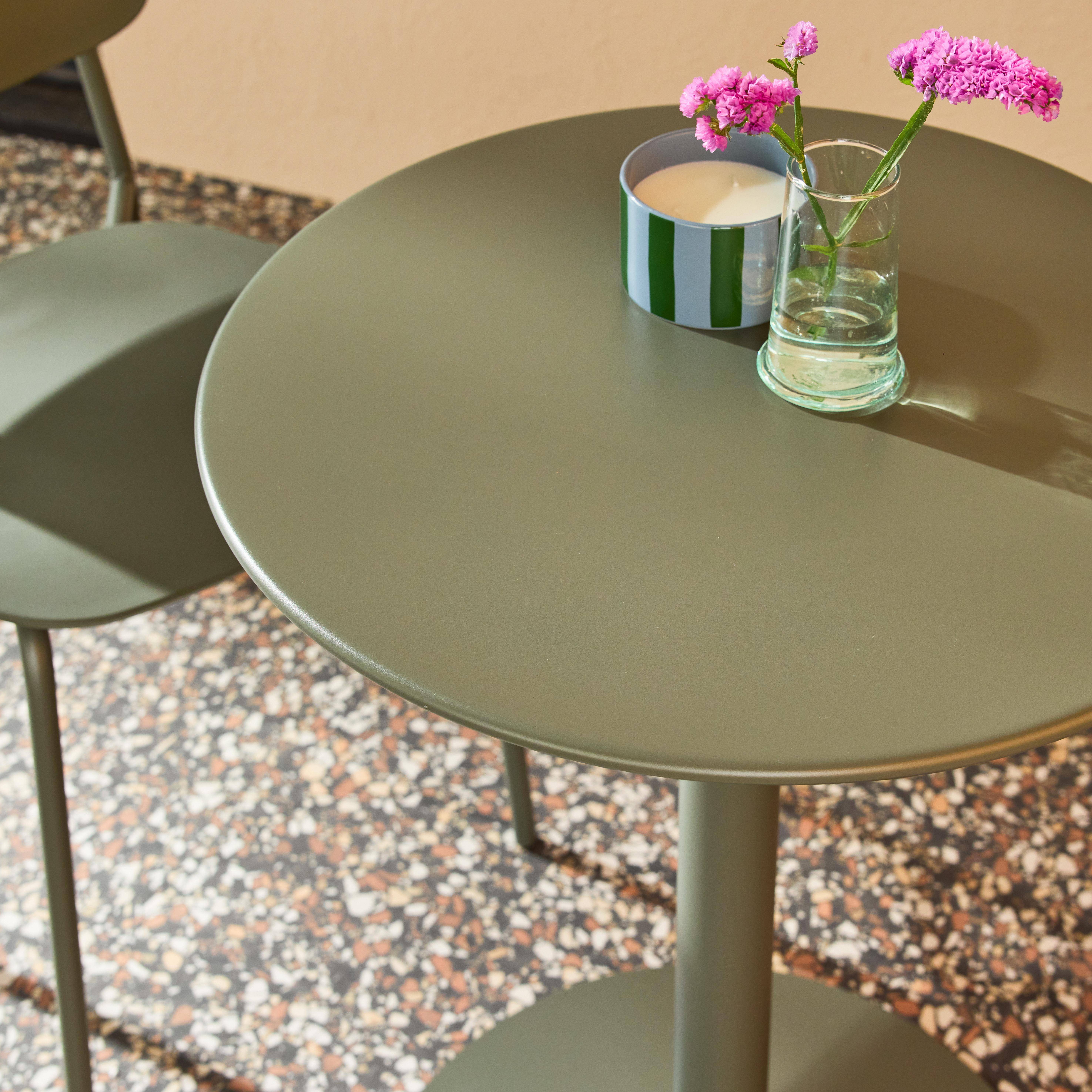 Bistro-Gartentisch rund aus Stahl + 2 Stühle  Ø 60 cm khaki - Orea + Liva,sweeek,Photo3