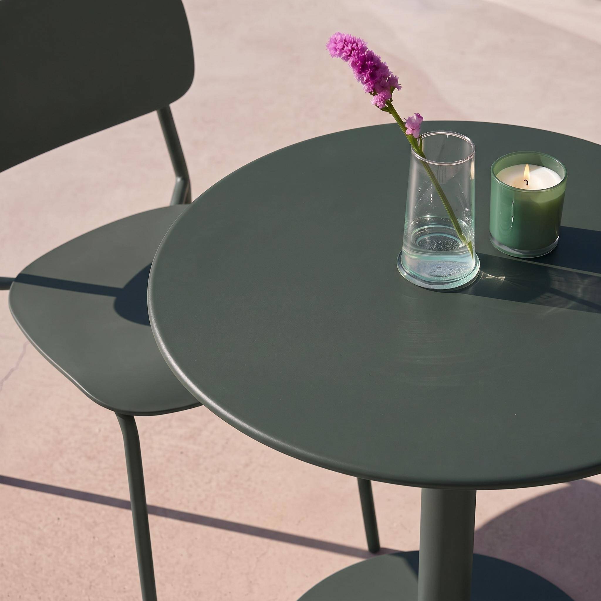 Bistro-Gartentisch rund aus Stahl + 2 Stühle Ø 60 cm khaki