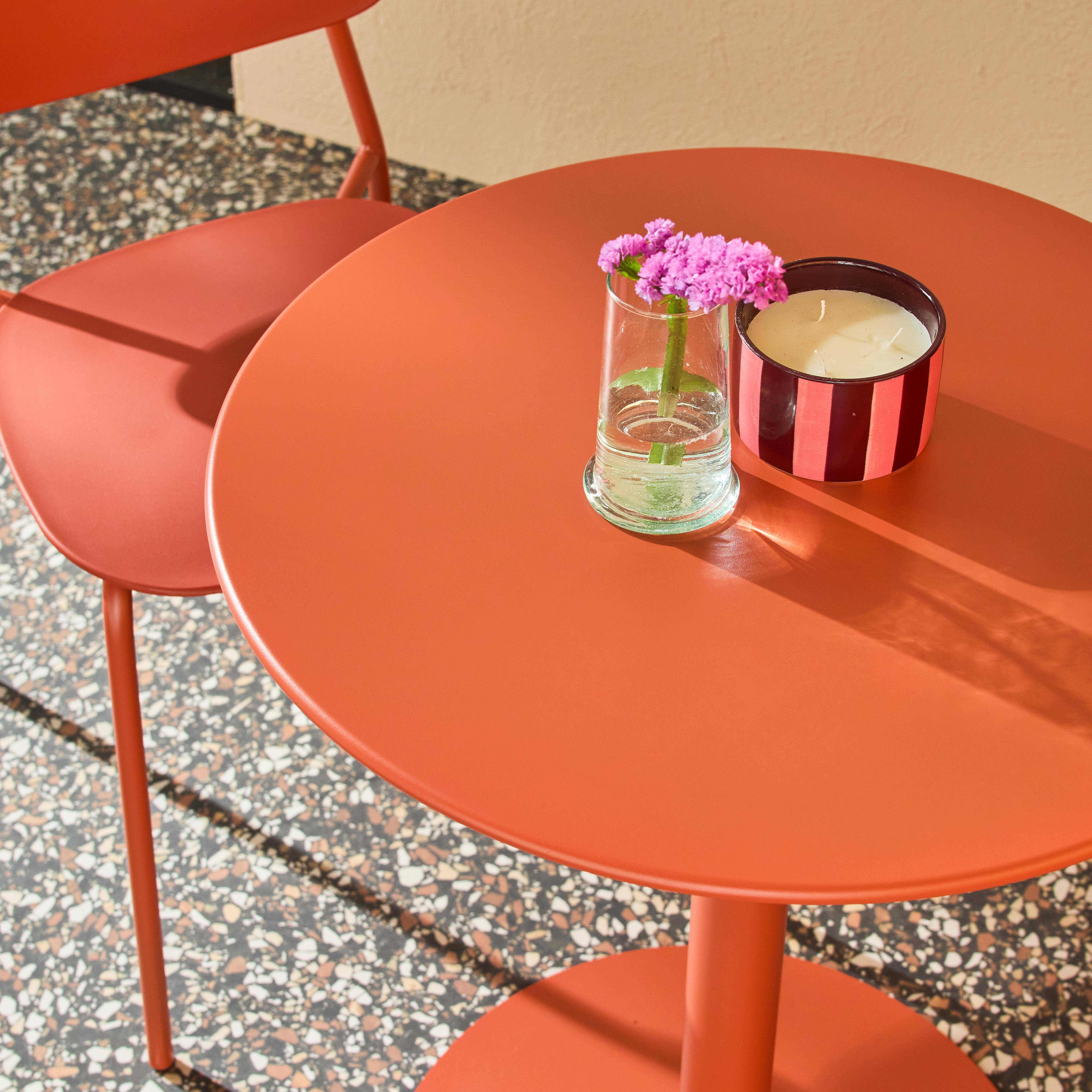 Bistro-Gartentisch rund aus Stahl + 2 Stühle  Ø 60 cm terrakotta - Orea + Liva Photo3