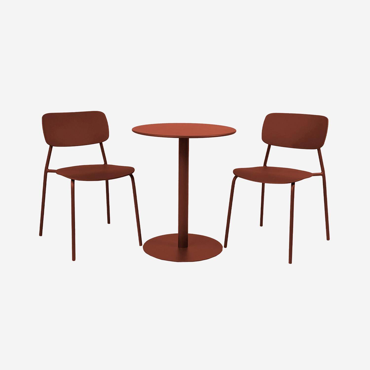 Set tavolo da giardino bistrot rotondo in acciaio con 2 sedie Terracotta - 59.5x59.5x72.5 cm,sweeek,Photo3