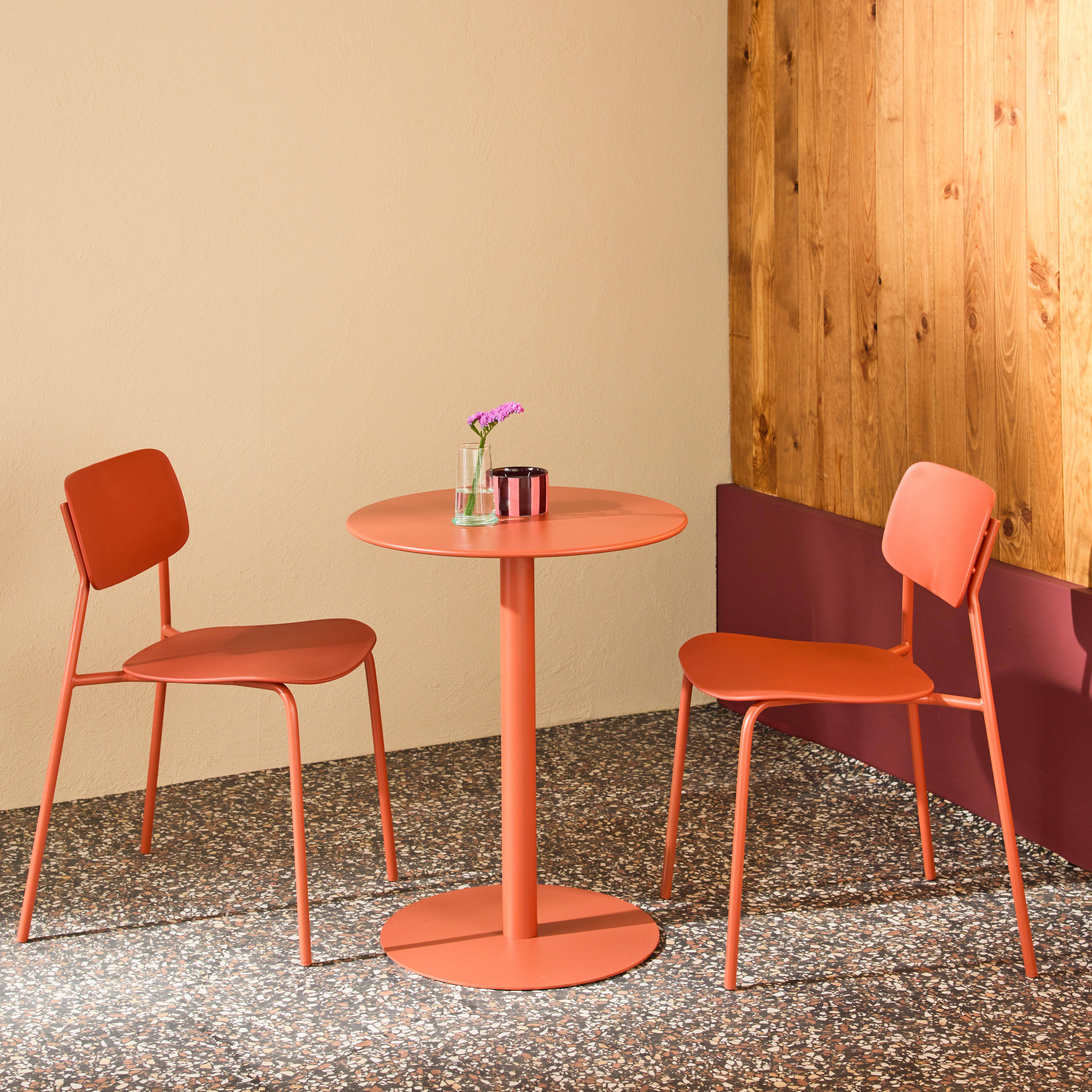 Bistro-Gartentisch rund aus Stahl + 2 Stühle  Ø 60 cm terrakotta - Orea + Liva Photo2