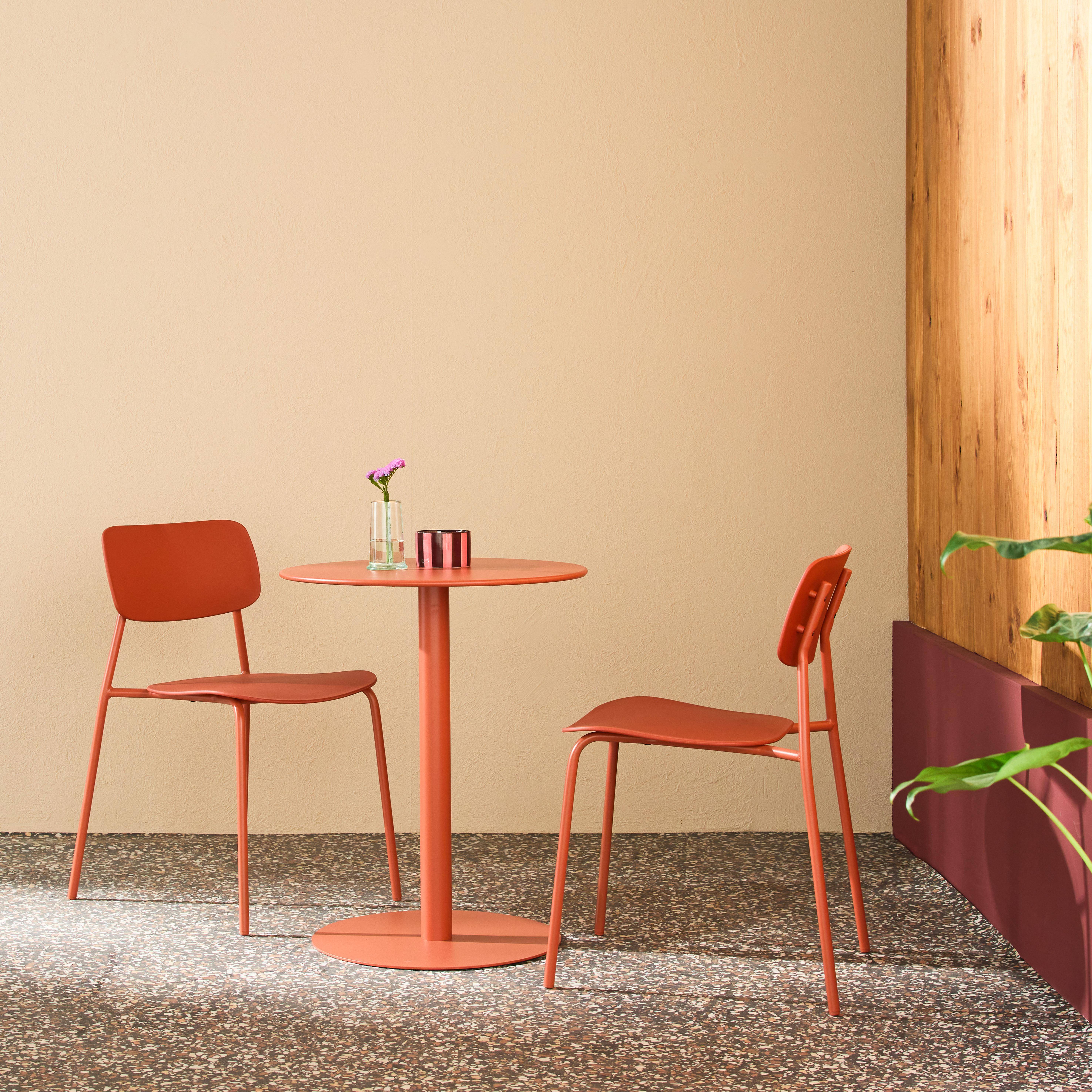 Bistro-Gartentisch rund aus Stahl + 2 Stühle  Ø 60 cm terrakotta - Orea + Liva Photo1
