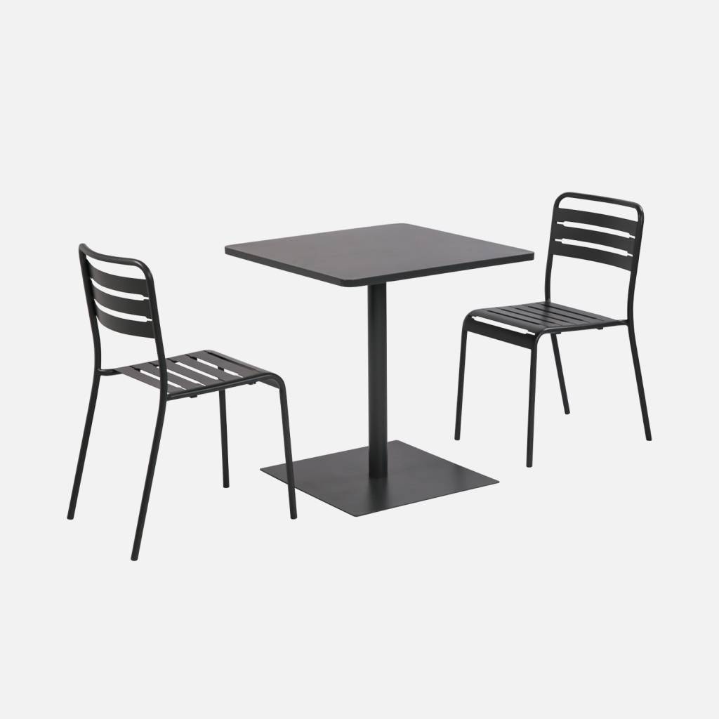 Table de jardin bistrot acier + 2 assises 70 cm anthracite