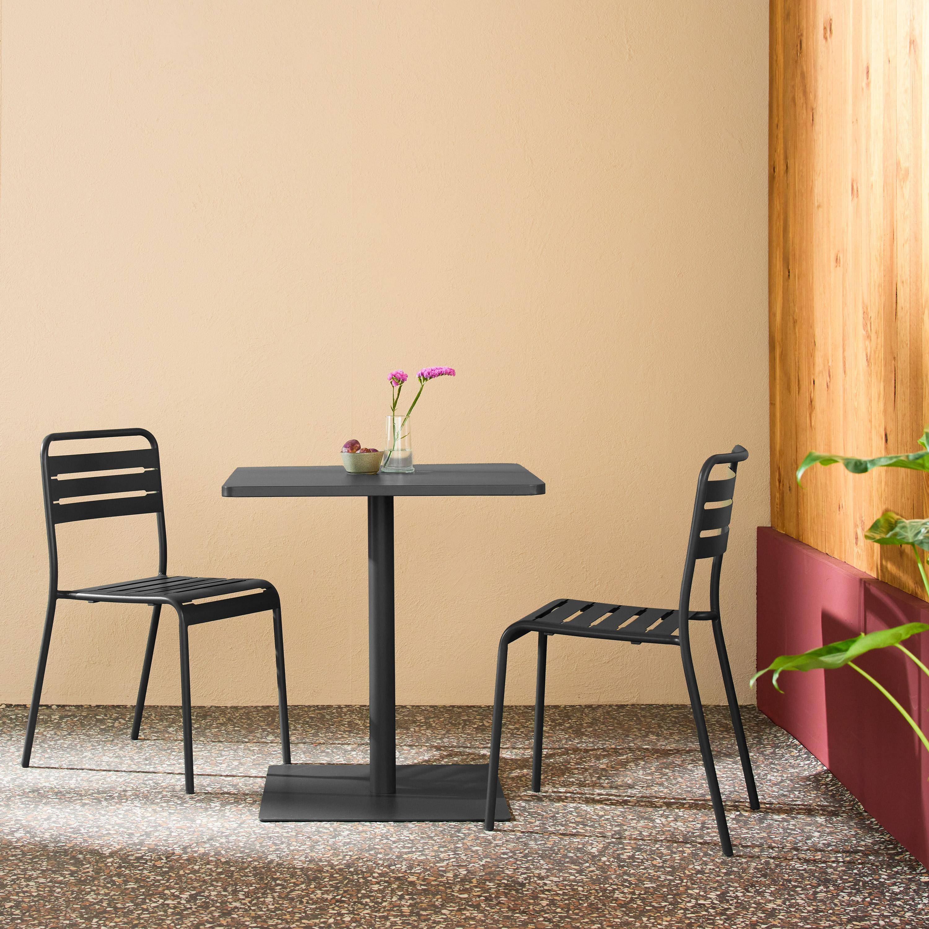 Mesa de jardín bistró cuadrada de acero con 2 sillas Antracita - 70x70x73 cm,sweeek,Photo1