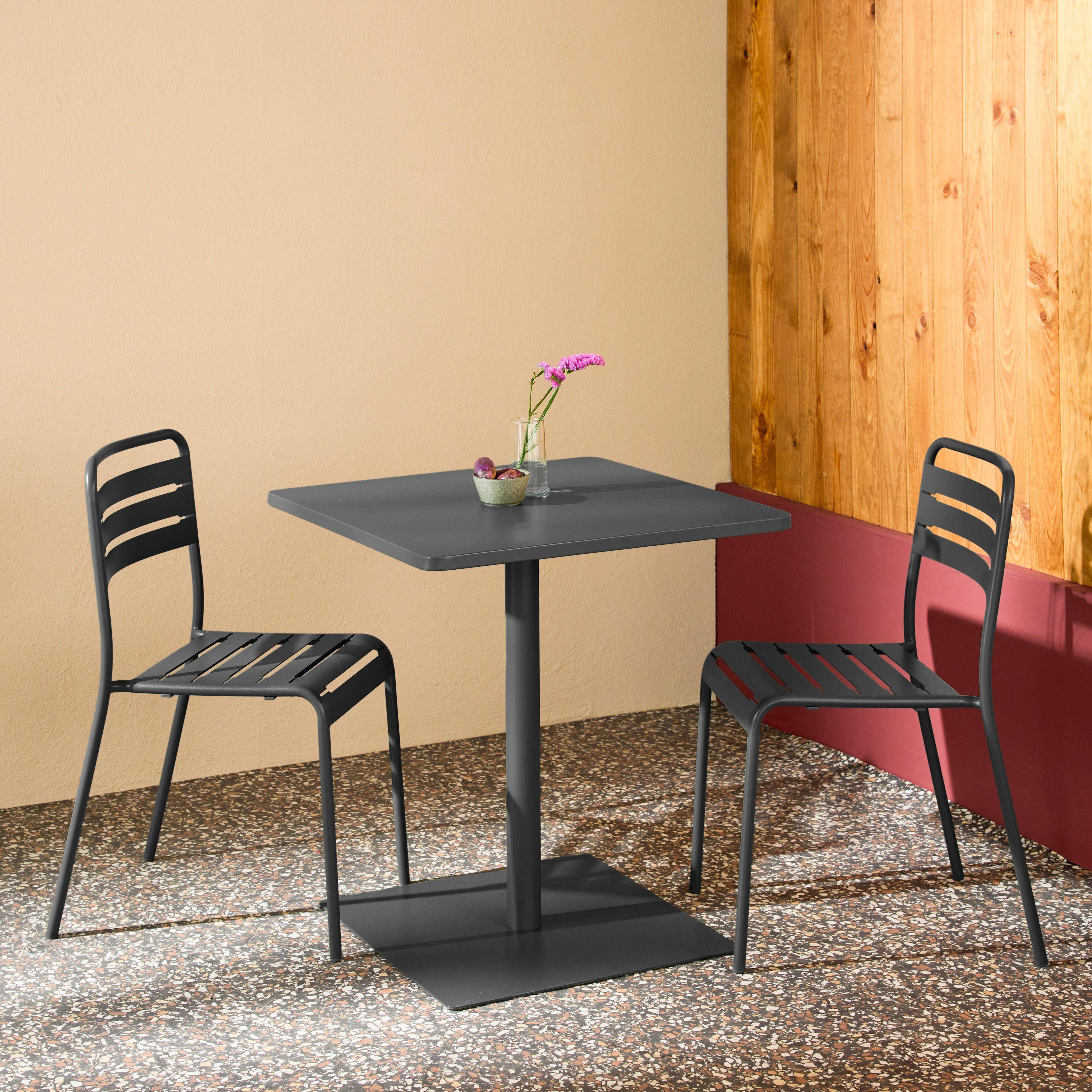 Mesa de jardín bistró cuadrada de acero con 2 sillas Antracita - 70x70x73 cm Photo2