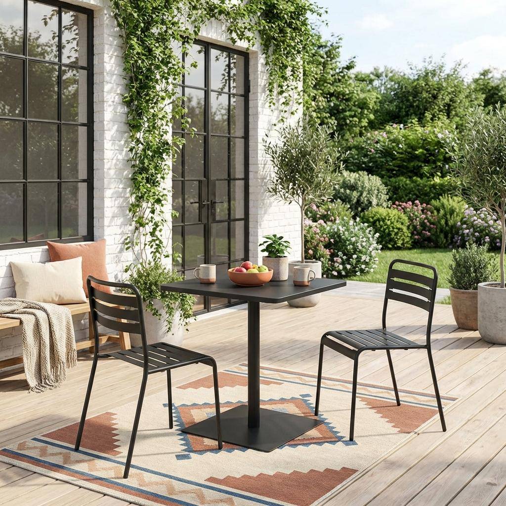 Mesa de jardín bistró cuadrada de acero con 2 sillas Antracita - 70x70x73 cm,sweeek,Photo1