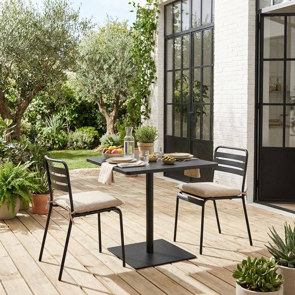 Mesa de jardín bistró cuadrada de acero con 2 sillas Antracita - 70x70x73 cm Photo2