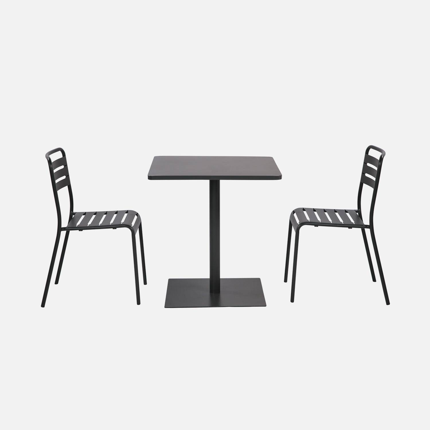 Table de jardin bistrot carré acier + 2 assises 70 cm anthracite - Orea + Amélia,sweeek,Photo2