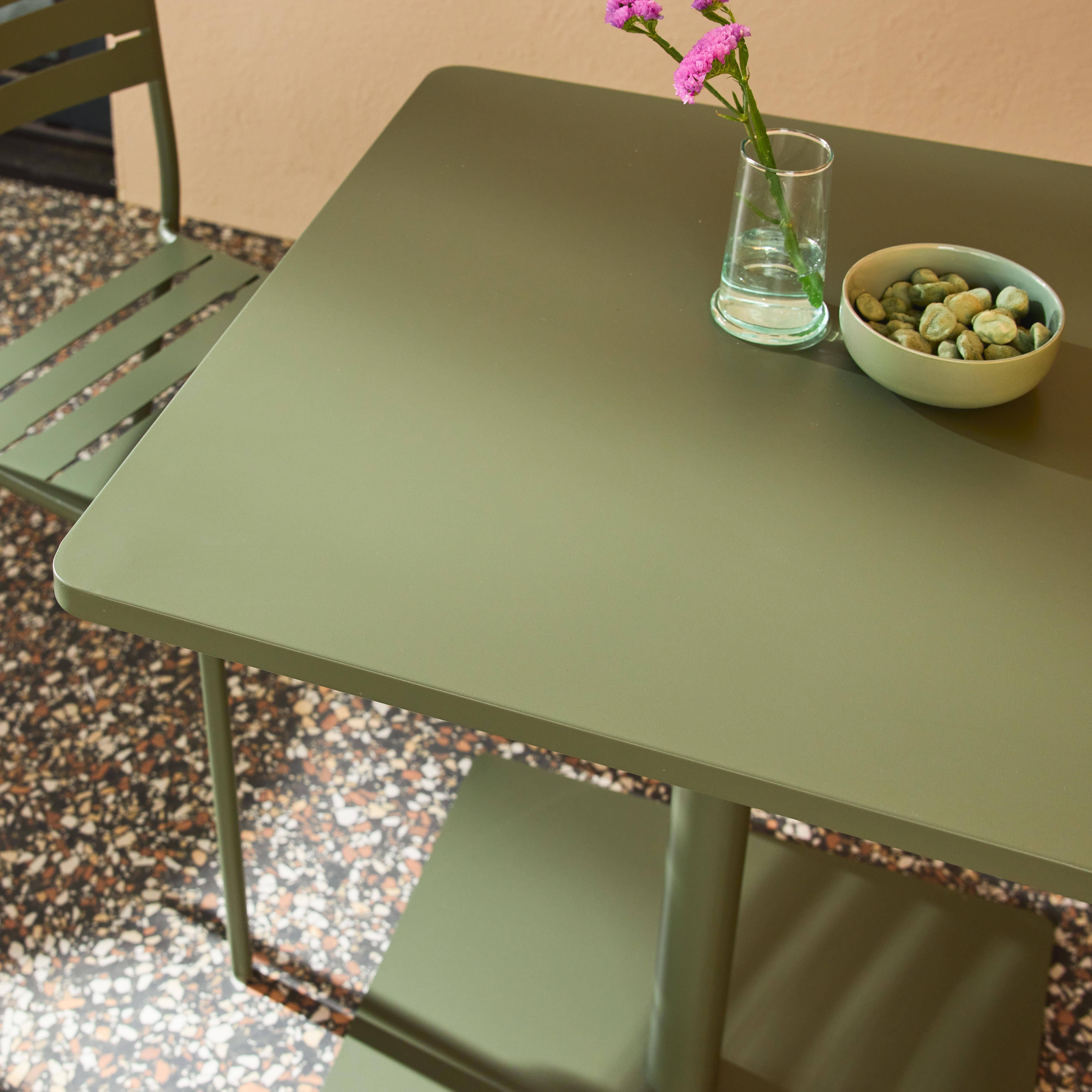 Mesa de jardín bistró cuadrada de acero con 2 sillas Verde kaki - 70x70x73 cm Photo3