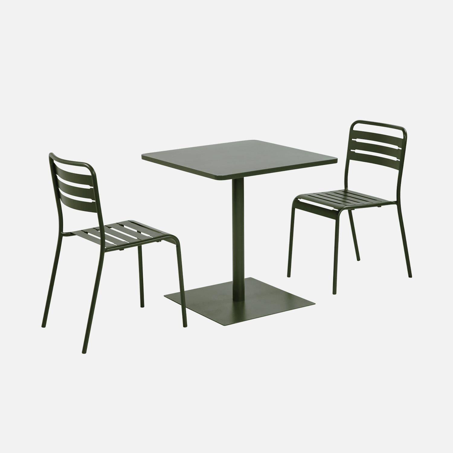 Bistro-Gartentisch aus Stahl + 2 Stühle 70 cm khaki