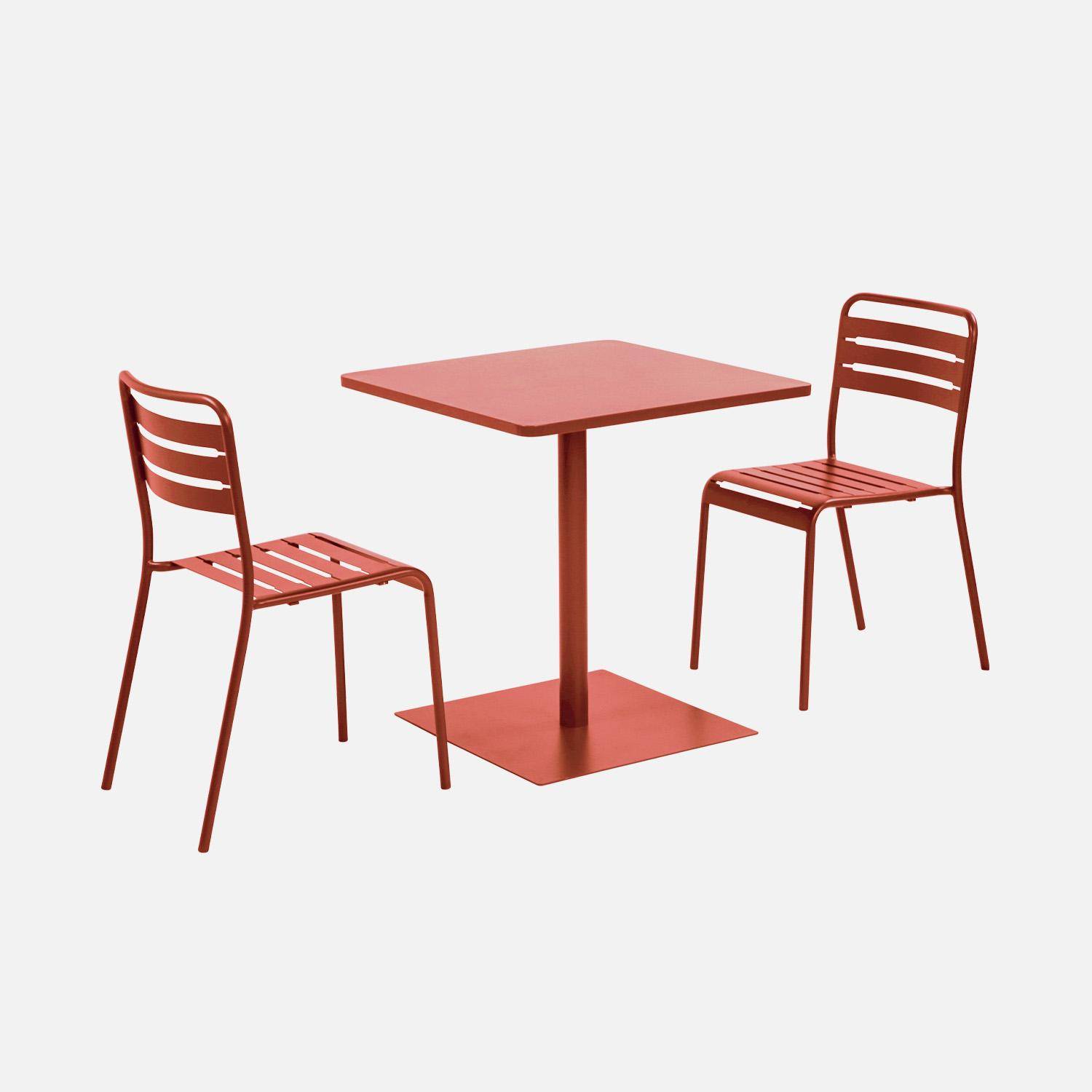 Table de jardin bistrot carré acier + 2 assises 70 cm terracotta - Orea + Amélia Photo1
