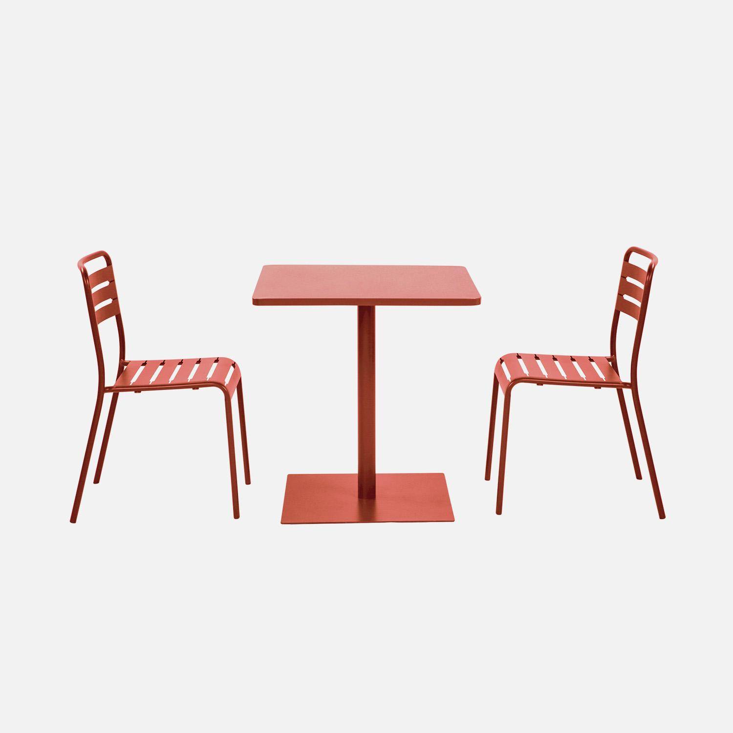 Table de jardin bistrot carré acier + 2 assises 70 cm terracotta - Orea + Amélia Photo2