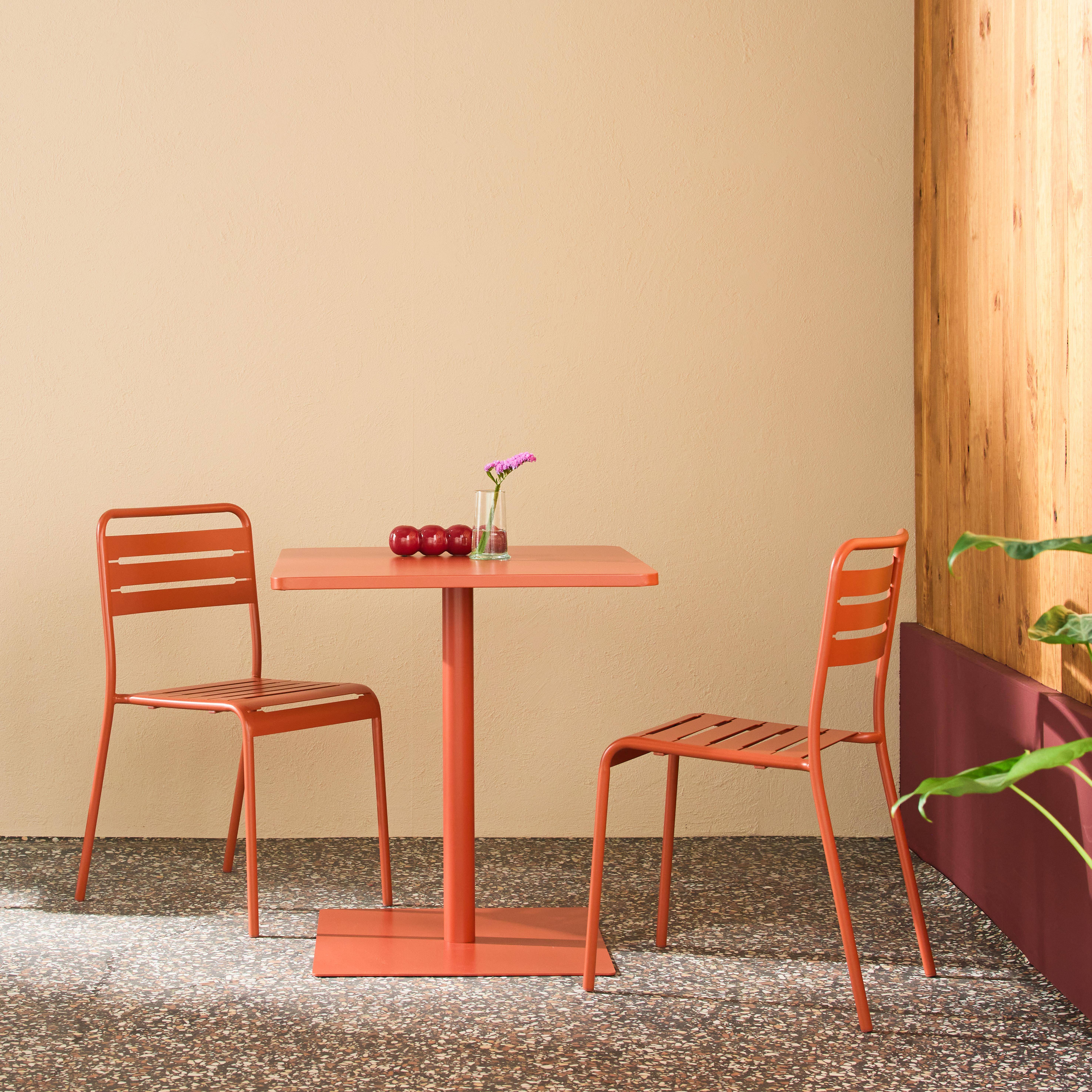 Mesa de jardín bistró cuadrada de acero con 2 sillas Terracota - 70x70x73 cm,sweeek,Photo1