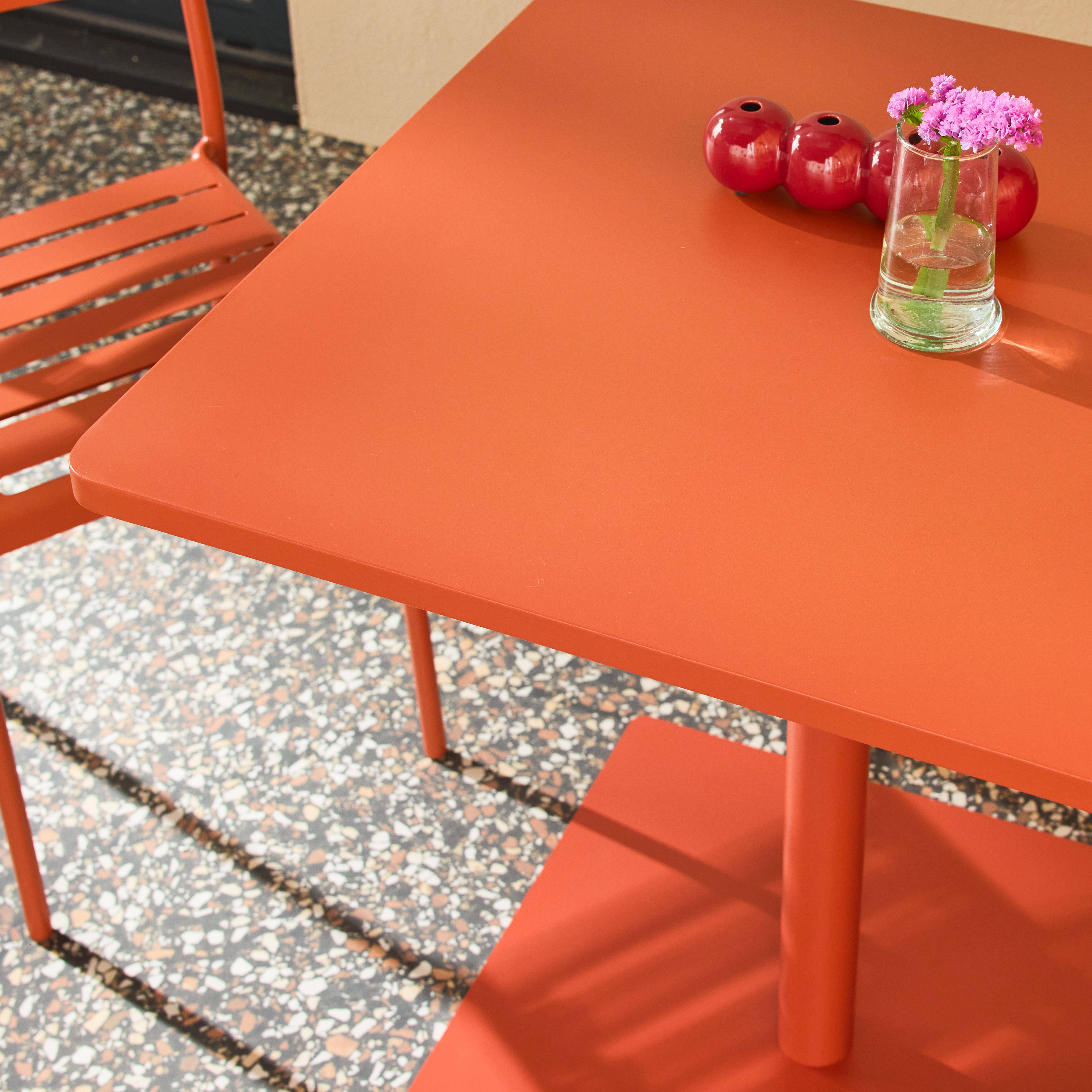 Mesa de jardín bistró cuadrada de acero con 2 sillas Terracota - 70x70x73 cm Photo3