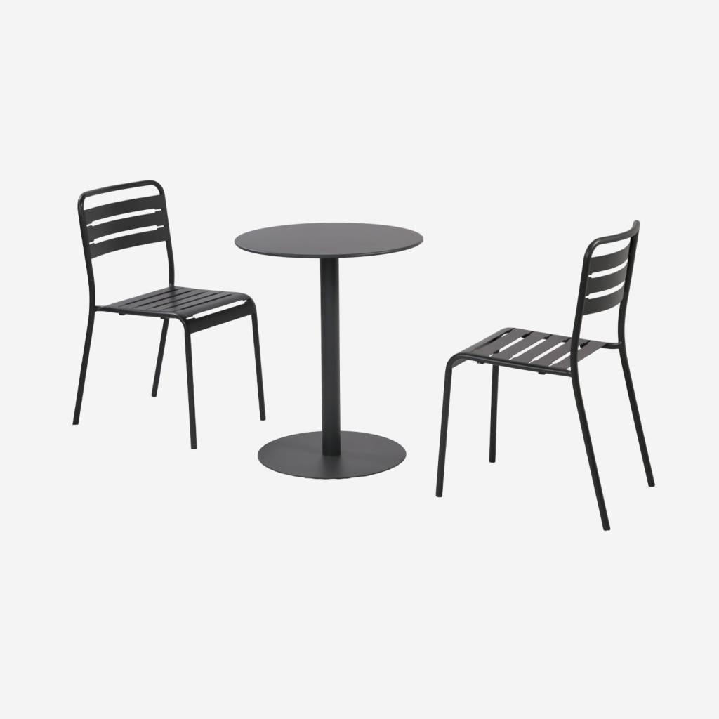 Table de jardin bistrot acier + 2 assises Ø60cm anthracite