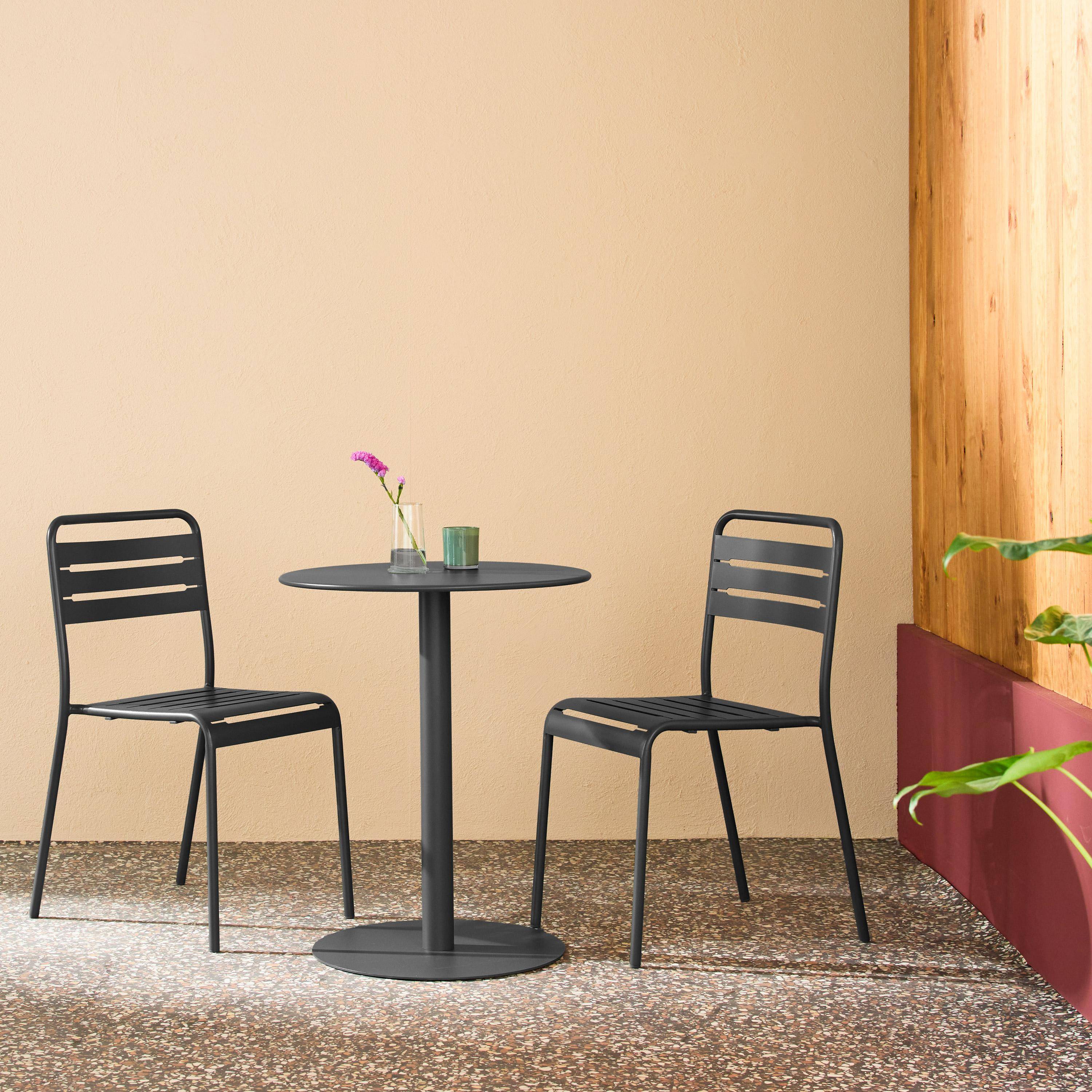 Round steel bistro garden table Ø60cm + 2 chairs, anthracite - Orea + Amelia Photo1