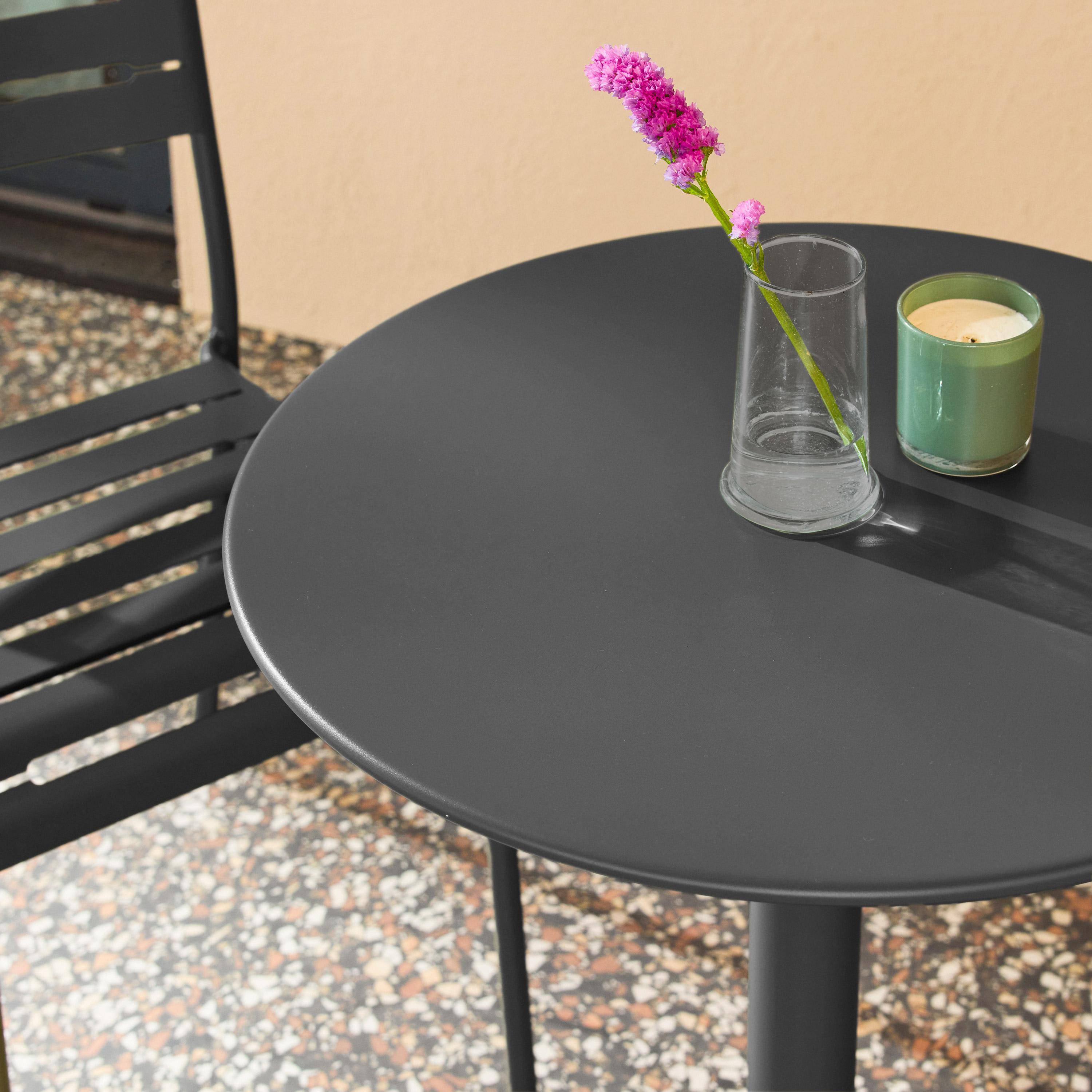 Round steel bistro garden table Ø60cm + 2 chairs, anthracite - Orea + Amelia Photo3