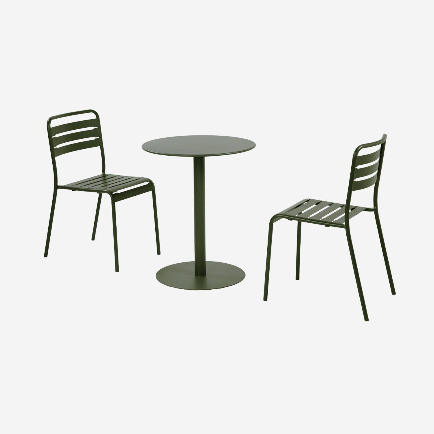 Table de jardin bistrot ronde acier + 2 assises Ø60cm kaki - Orea + Amélia,sweeek,Photo1
