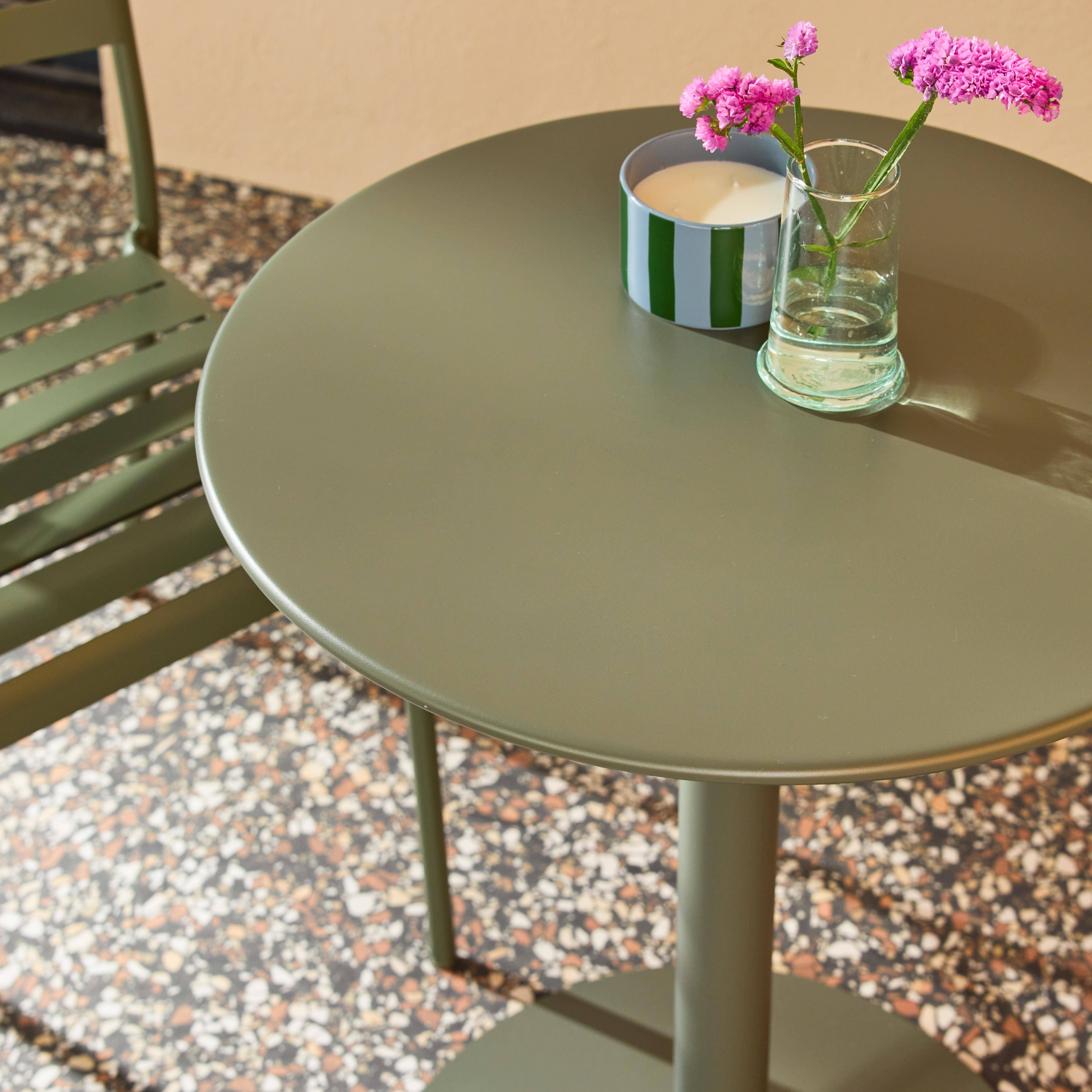 Round steel bistro garden table Ø60cm + 2 chairs, khaki green - Orea + Amelia Photo3
