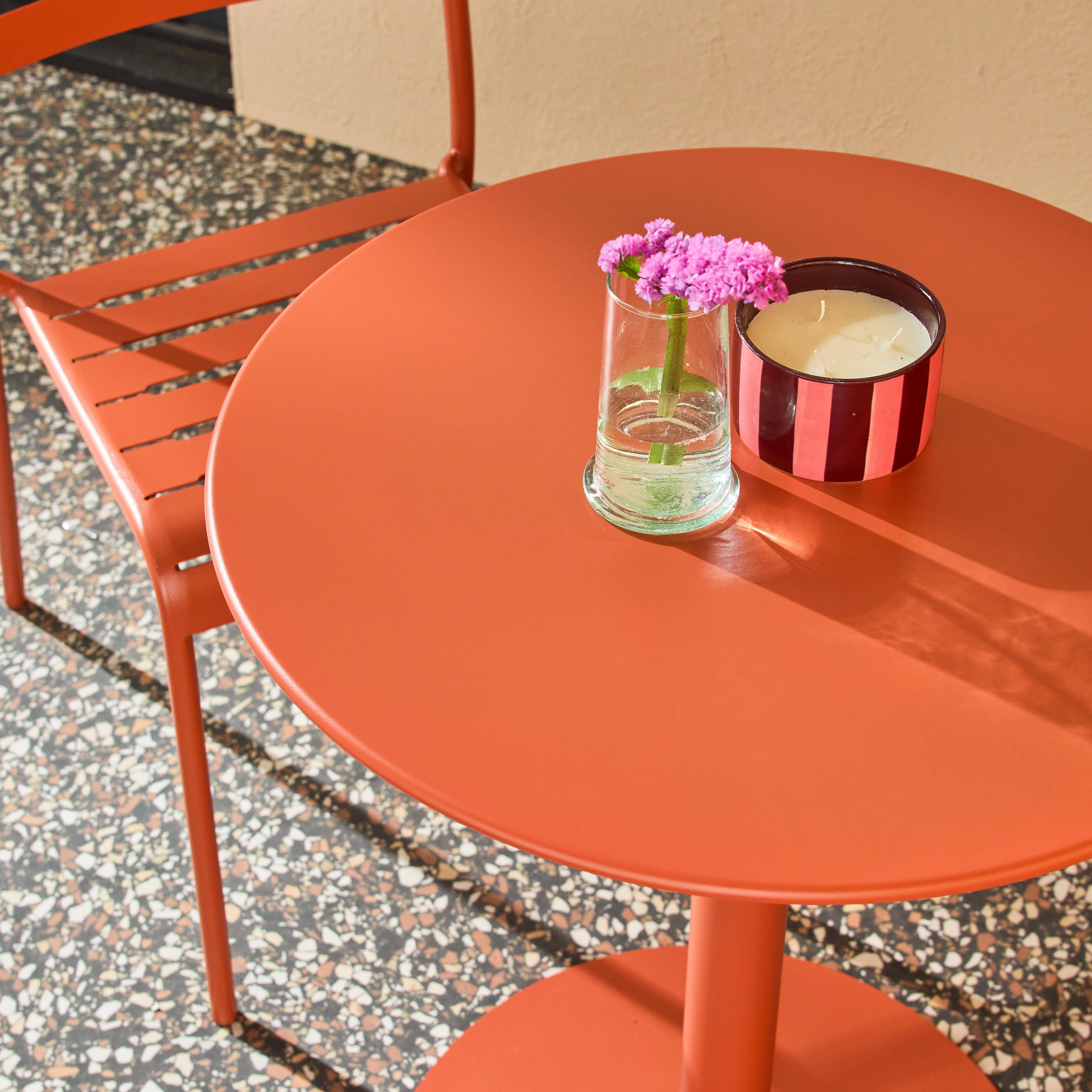 Round steel bistro garden table Ø60cm + 2 chairs, terracotta - Orea + Amelia,sweeek,Photo3