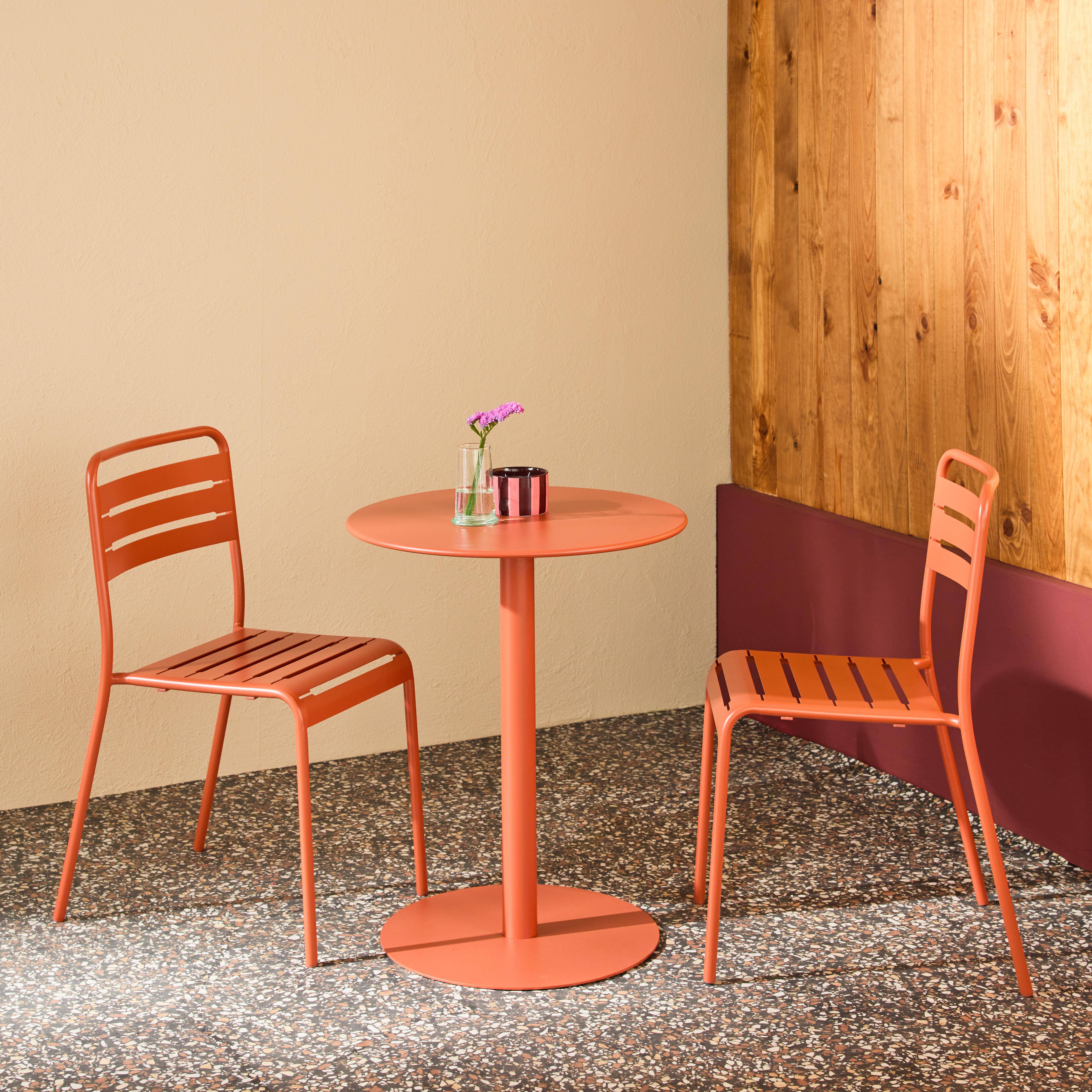 Round steel bistro garden table Ø60cm + 2 chairs, terracotta - Orea + Amelia Photo2