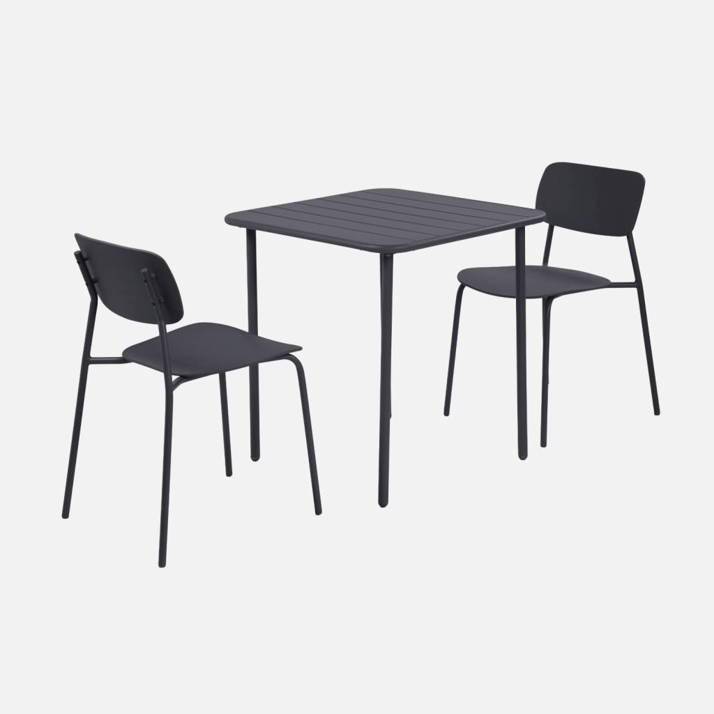 Table de jardin métal + 2 assises anthracite 70cm