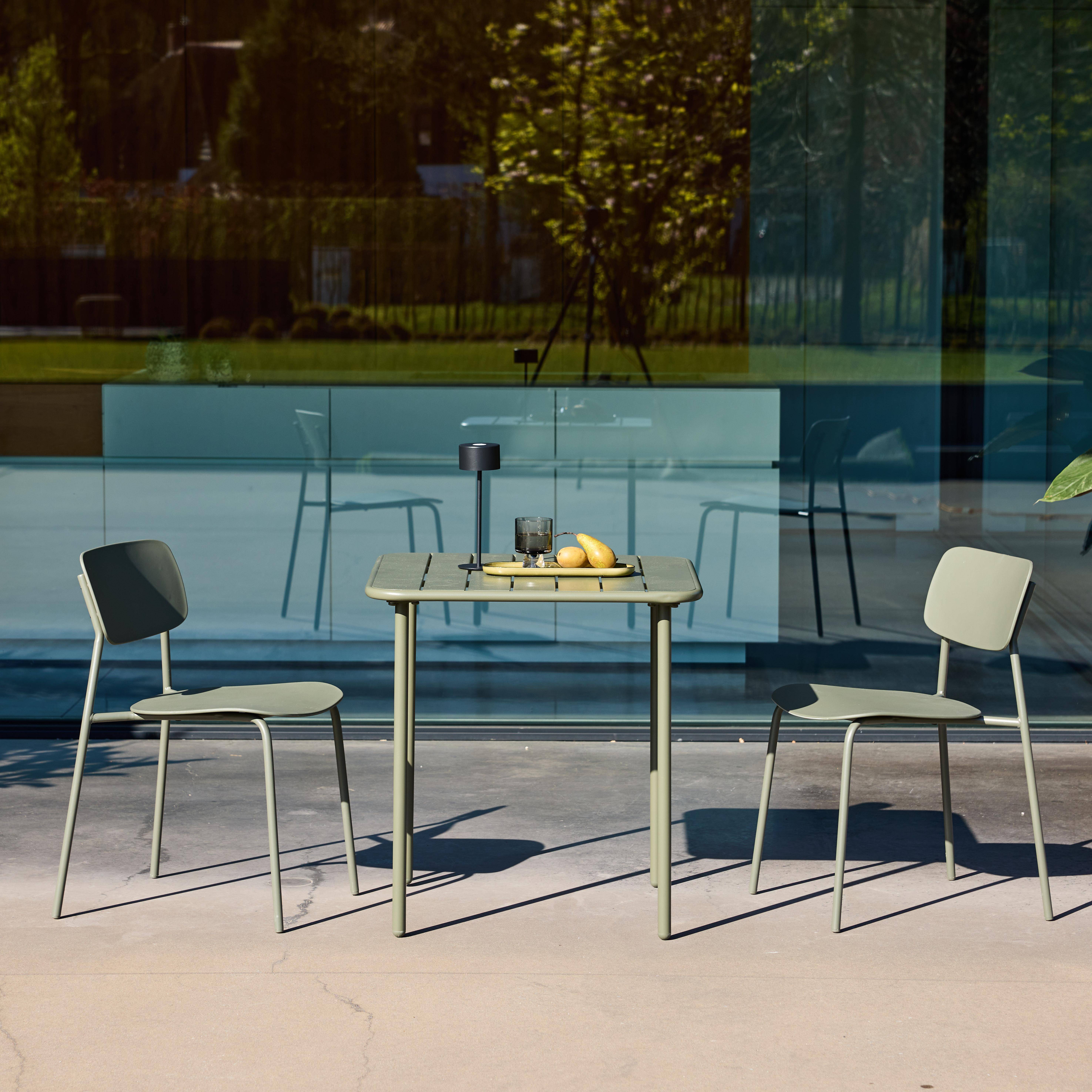 Metal garden table 70x70cm + 2 chairs khaki green - Amelia + Liva Photo1