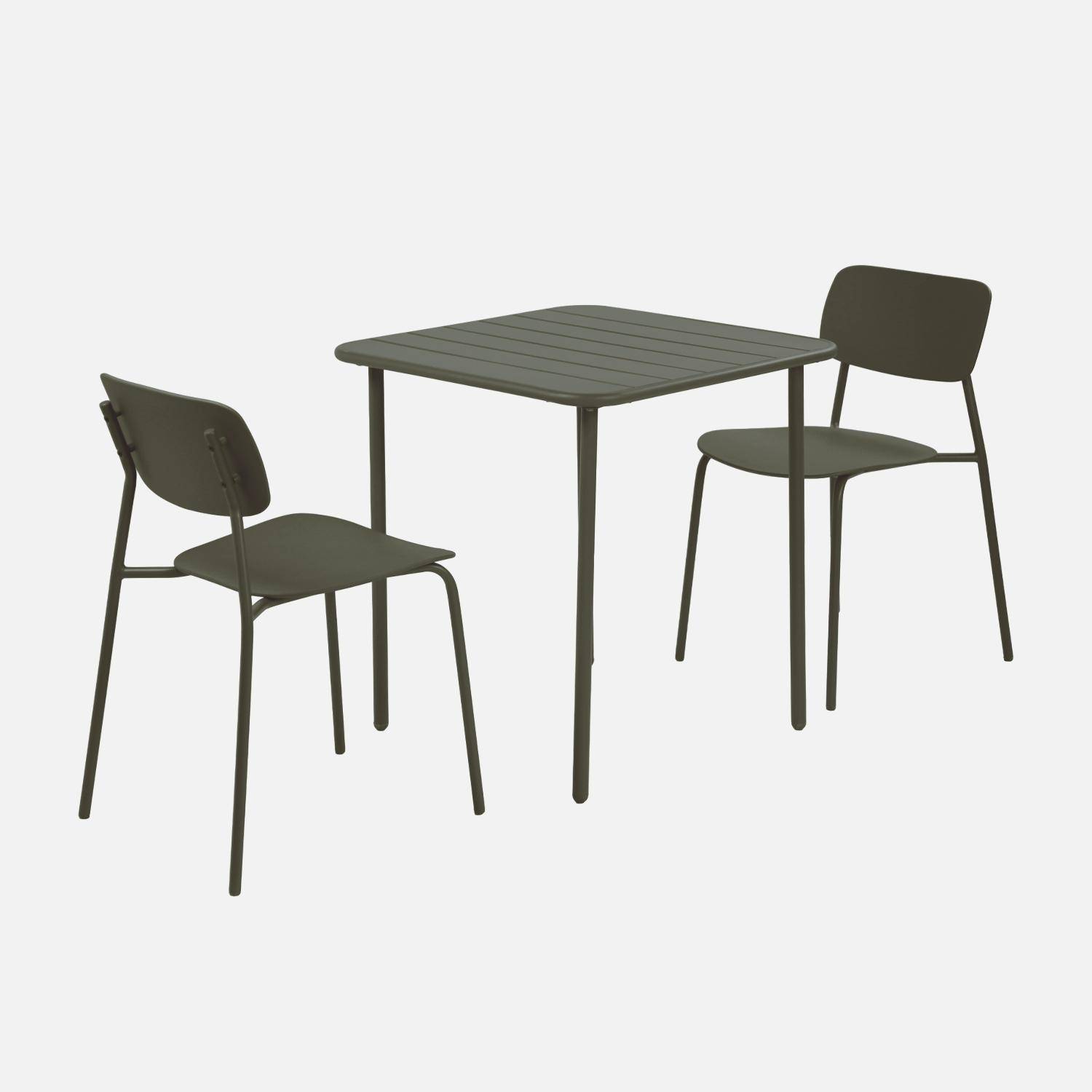 Tuintafel + 2 stoelen metaal 70 x 70cm kaki - Amélia + Liva,sweeek,Photo1