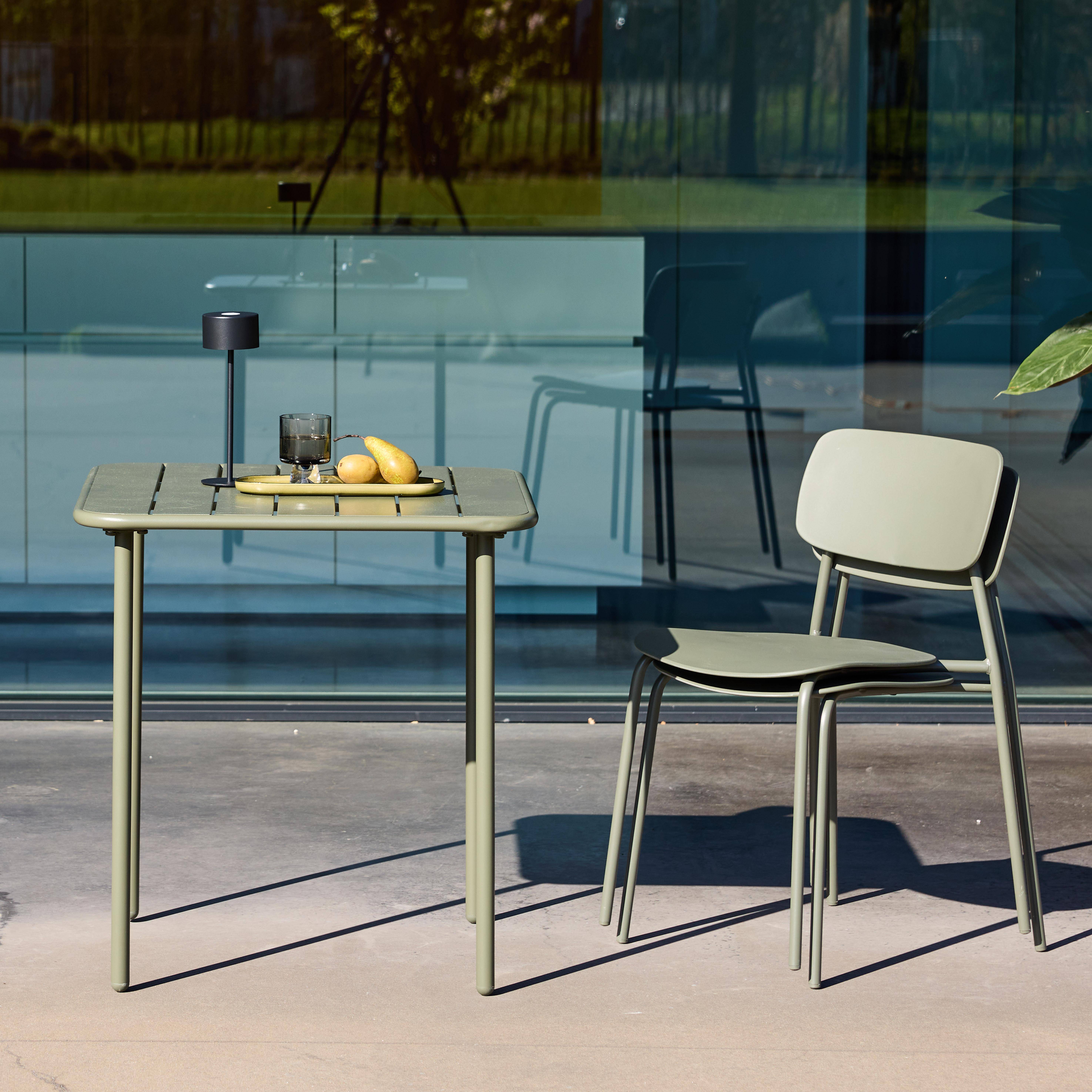 Metal garden table 70x70cm + 2 chairs khaki green - Amelia + Liva Photo2