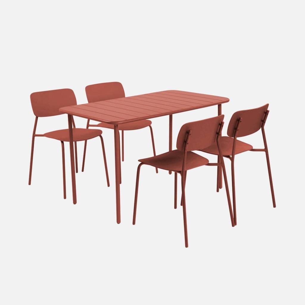 Table de jardin métal + 4 assises terracotta 120 cm