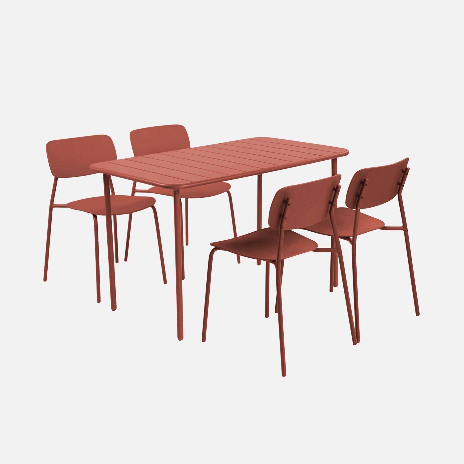 Tuintafel + 4 zitplaatsen stoelen metaal terracotta 120 x 70 x 72,5 cm - Amélia + Liva,sweeek,Photo1