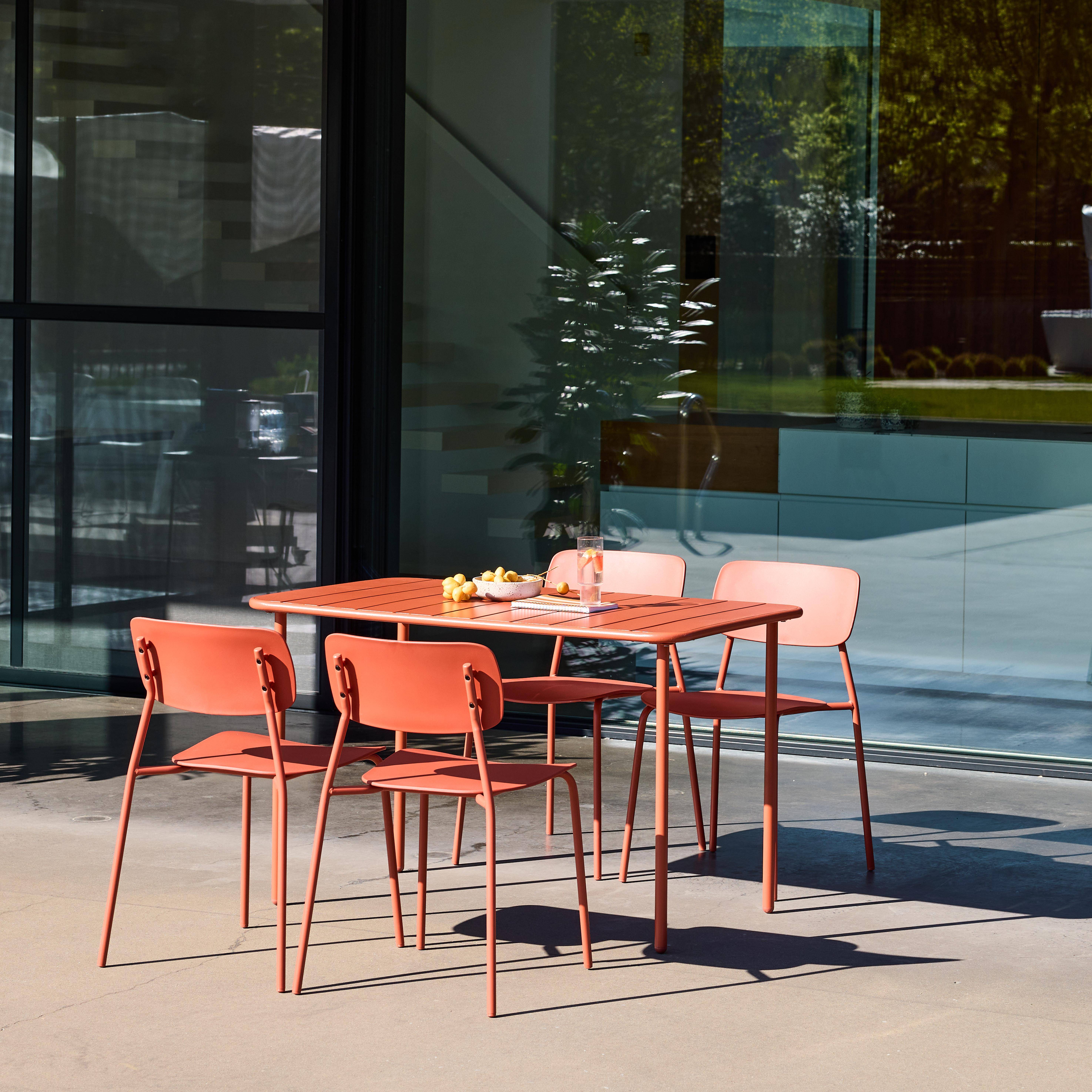 Gartentisch aus Stahl + 4 Stühle 120 cm terrakotta